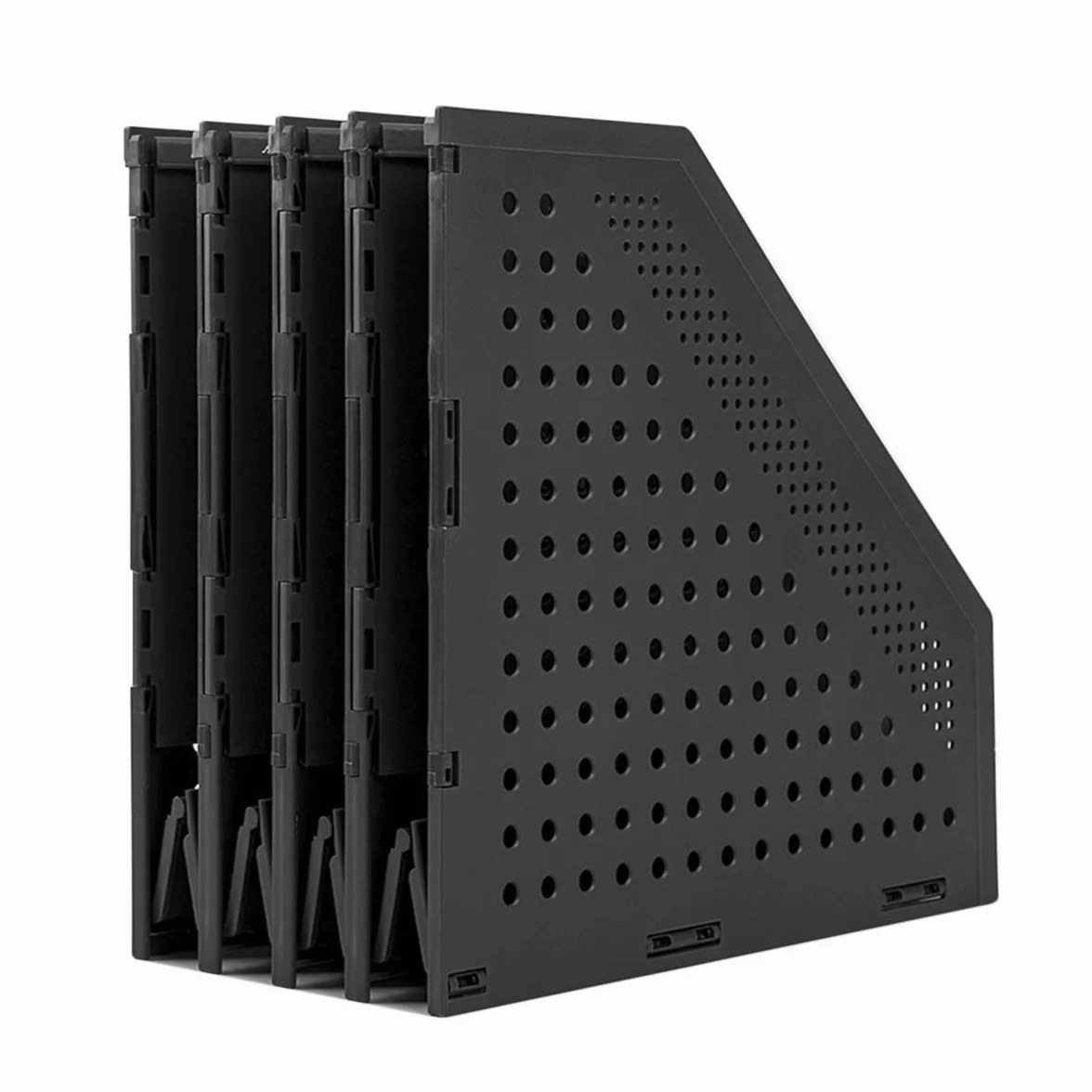 Pieghevole Desktop Storage Rack File Holder Organizer 4 sezioni Portariviste in plastica Cornici Divisori per documenti Armadio per documenti Rack Display Stand per documenti