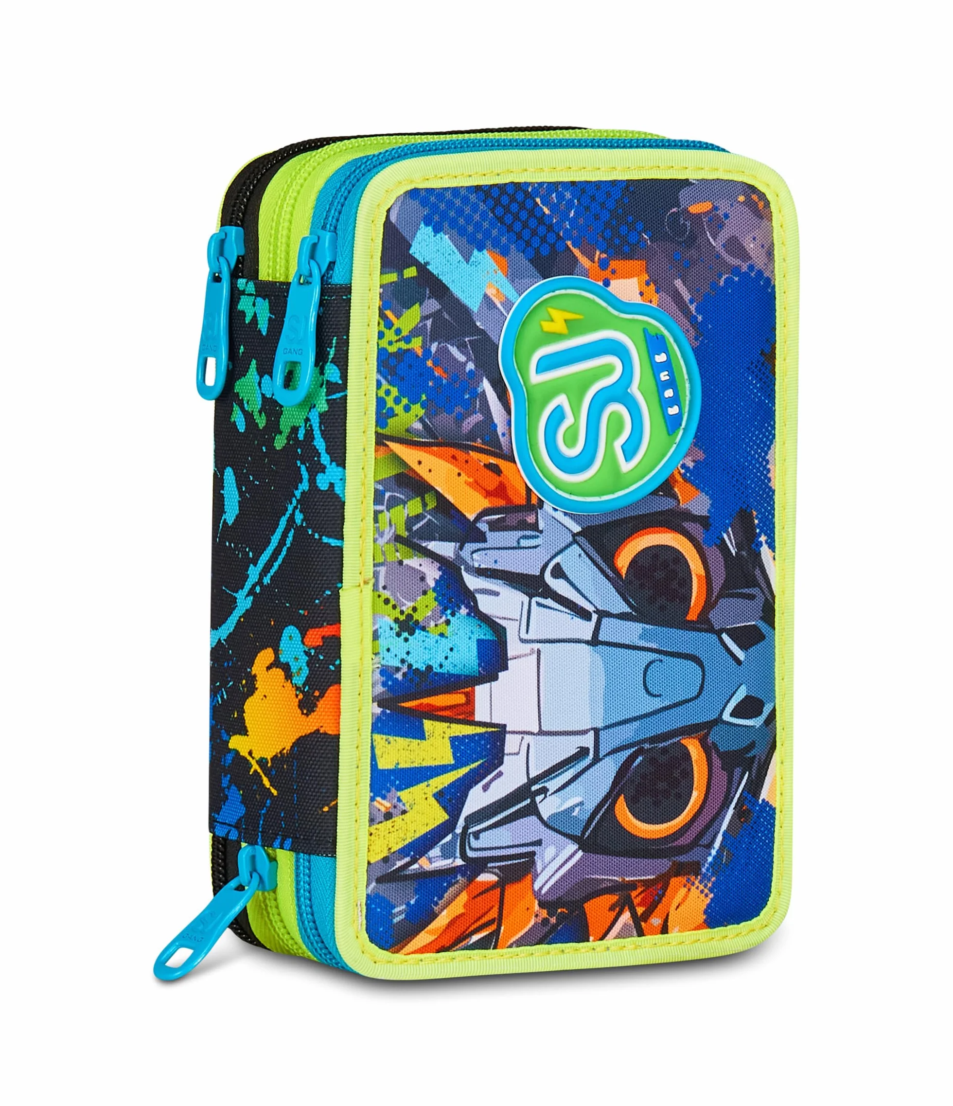 Astuccio Scuola 3 Zip Led Look Blu Portapenne Triplo Scomparto Completo
