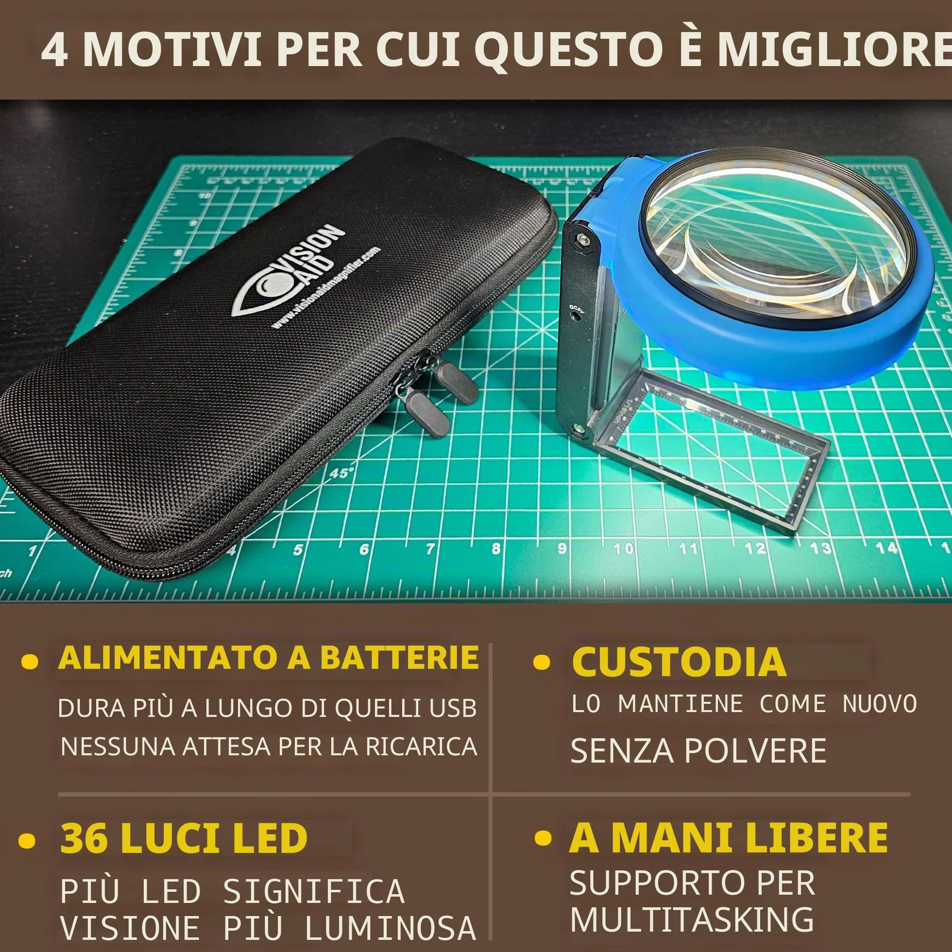 Lente d'ingrandimento 30x a mani libere con 36 LED ultra luminose e custodia 40x per lettura gioielli monete orologi