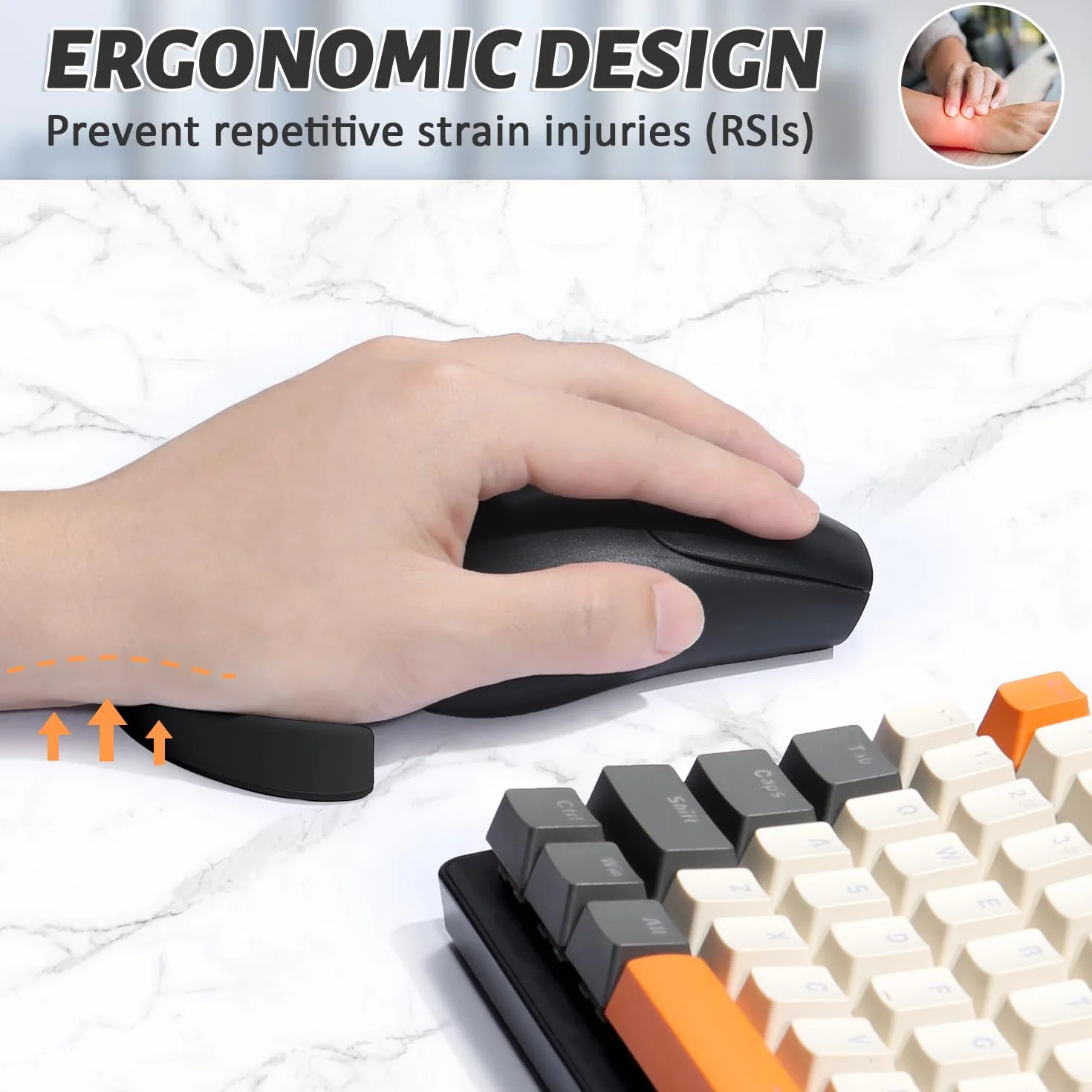 Attack Shark Poggiapolsi per Mouse in Silicone Morbido, Supporto Ergonomico per Polso, Mano Sinistra Nero