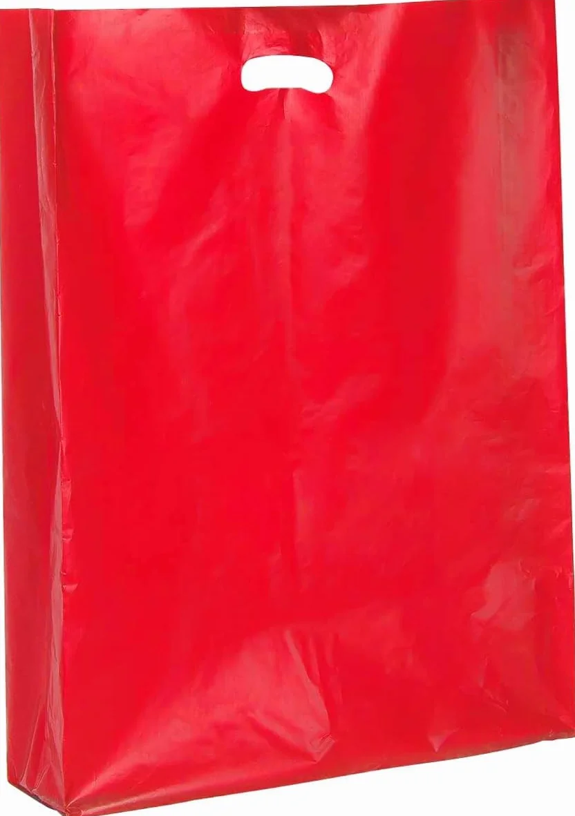 BUSTE 30+12x50 cm. ROSSE SHOPPER SACCHETTI FUSTELLA FAGIOLO ROBUSTO RIUTILIZZABILE 60my con Manico a Soffietto ROSSO (500)