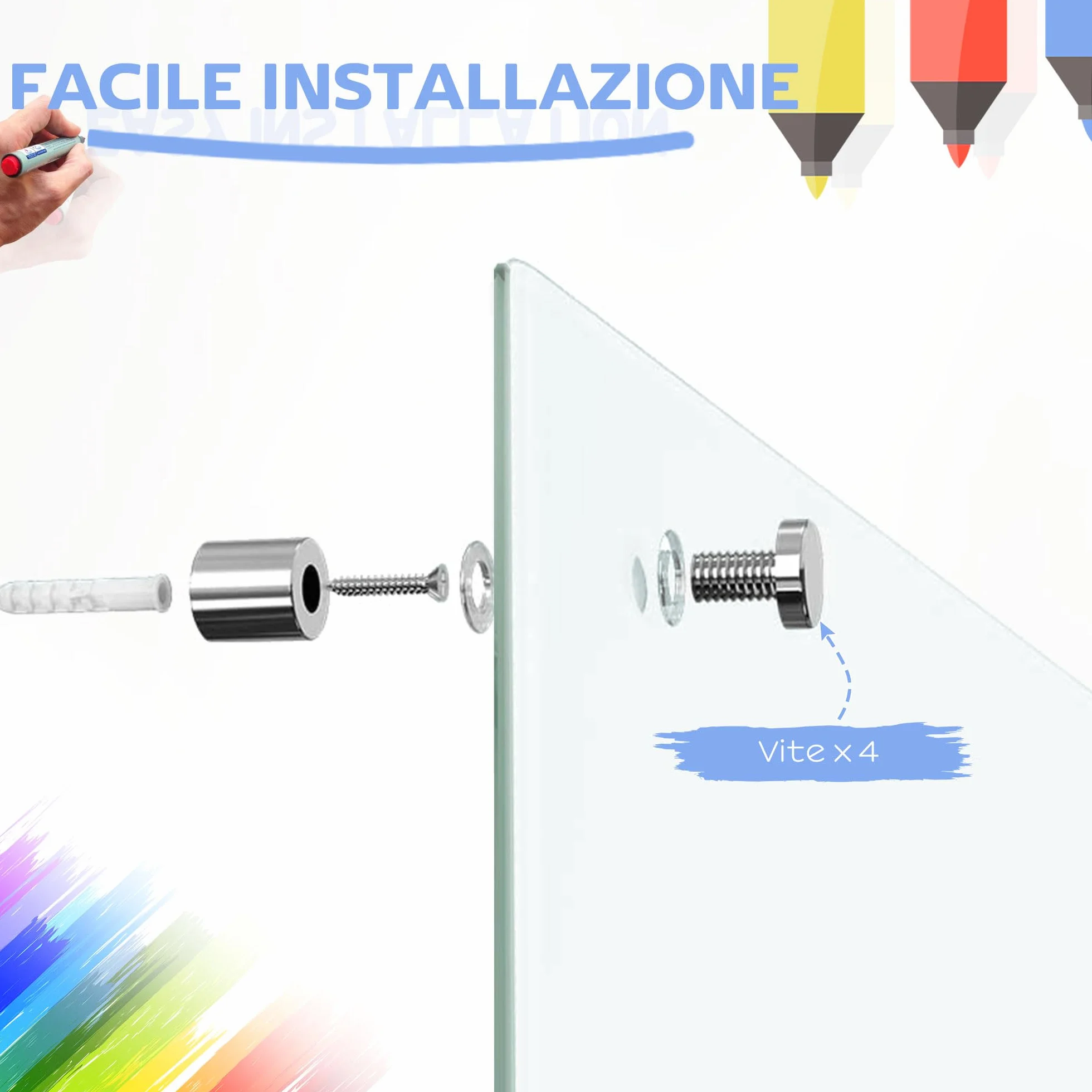 Vinsetto Lavagna Magnetica Cancellabile in Vetro da Parete con 4 Pennarelli Colorati e Cancellino, Lavagna Magnetica in Alluminio per Ufficio Casa Scuola Ristorante, 90x0.4x60 cm Bianco