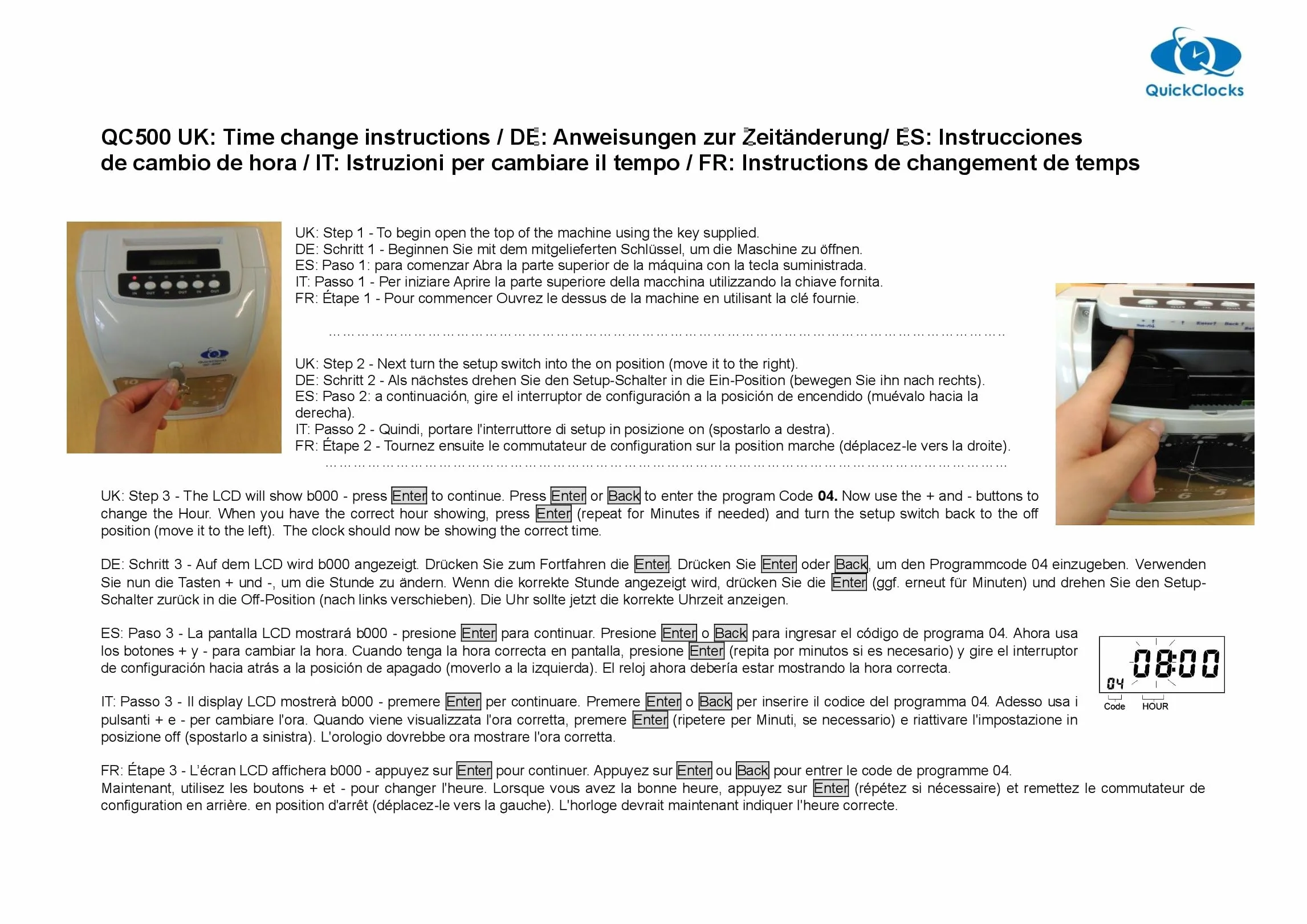 QC500E Timbracartellini Dipendenti - Completamente Automatica Registratore Tempi Presenze (Con Cartellini E Porta Carte) Istruzioni Italiane