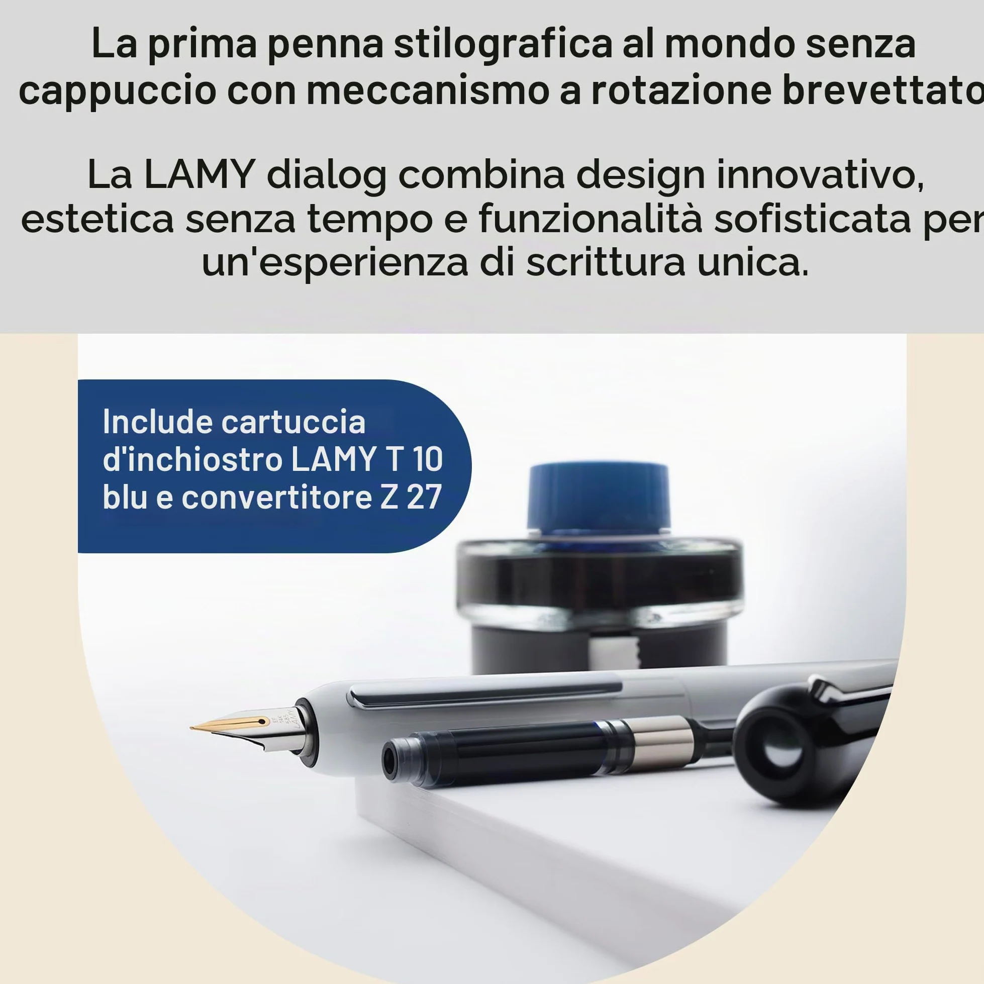 Lamy dialog black –penna stilografica senza capp. con meccanismo a rotazione –pennino in oro 14 ct, parz. platinato e di misura F –incl. cartuccia d'inchiostro T 10 blu e conv. Z 27 –per destrimani