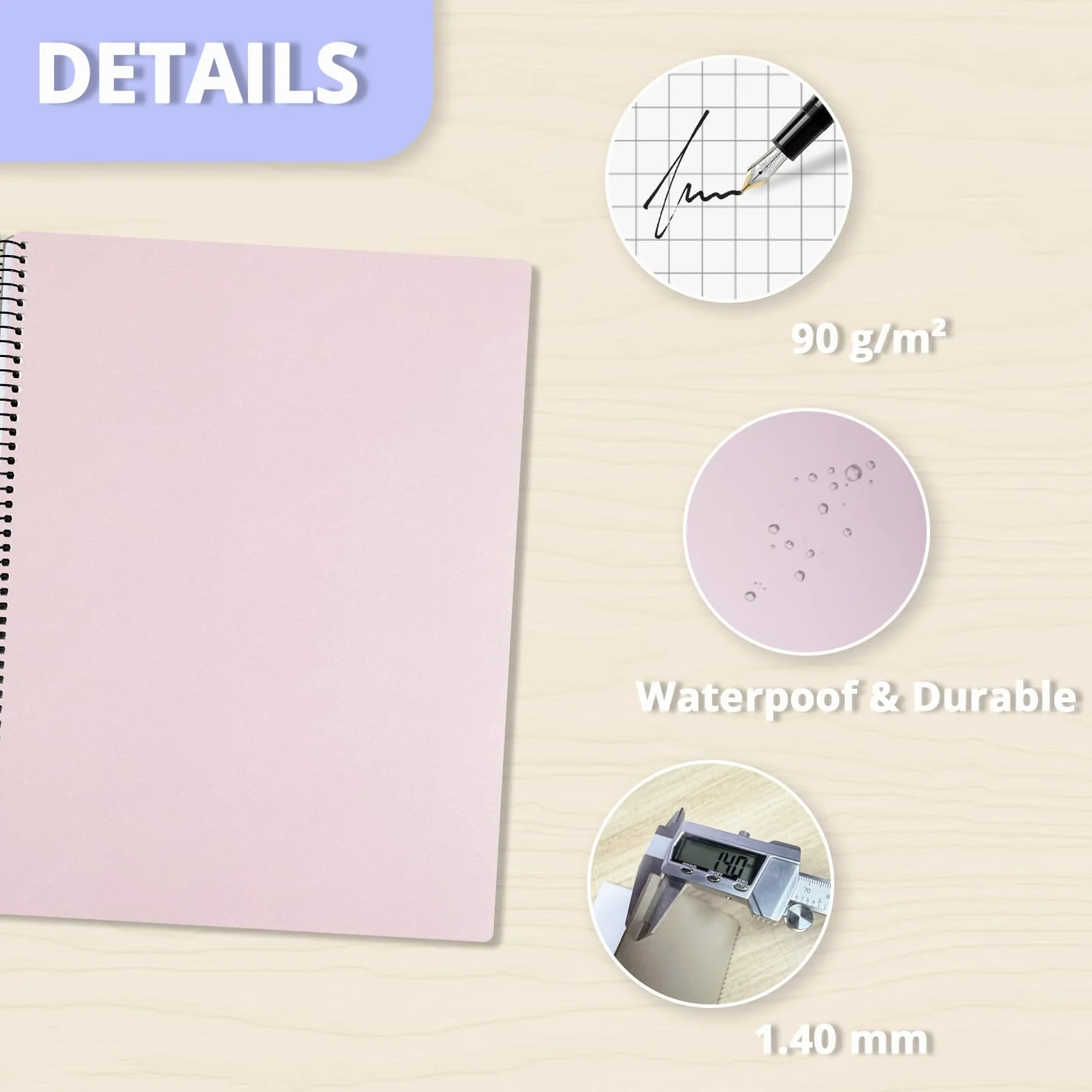 ONAVIA Quaderno A5 Quadretti 5 Pezzi Quaderni 80 Fogli 90 g/m², Multicolore | Taccuino a spirale con Tasche, Quadrettati 5x5 mm, Pagine Staccabili, Copertina in Polietilene per Studio e al Lavoro