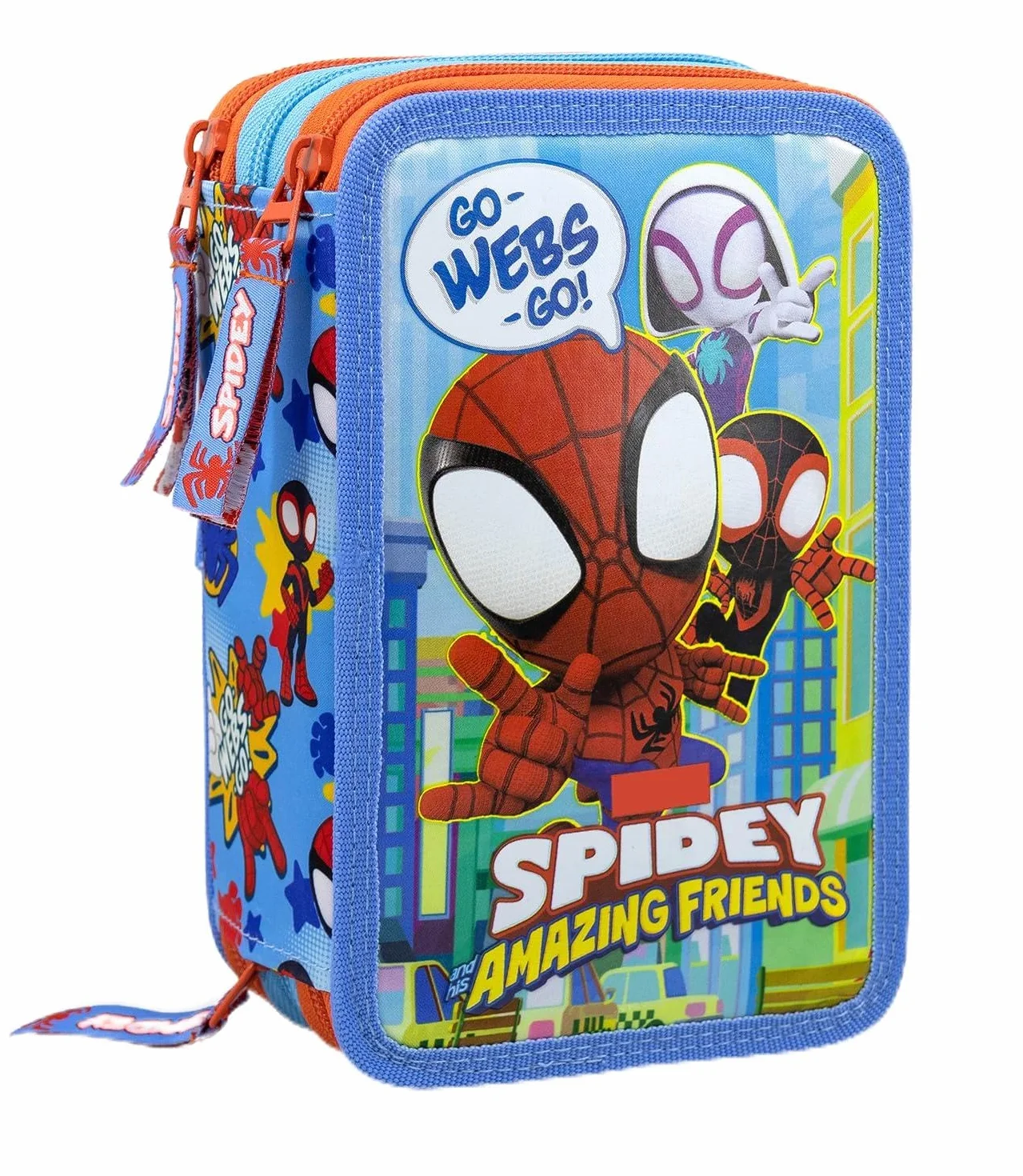 L'ERBAVOGLIO SPIDEY ASTUCCIO SCUOLA 3 ZIP ORIGINALE SPIDERMAN 44 PEZZI AZZURRO ROSSO