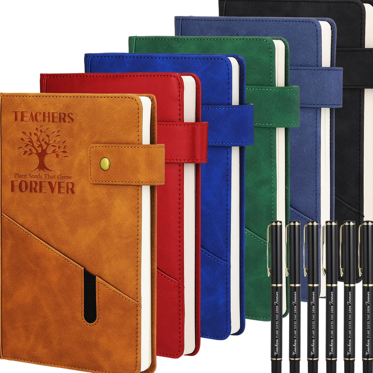 Dunzoom Set di 6 quaderni in pelle A5 con copertina rigida per insegnanti, regali di laurea per insegnanti e lauree, per il rientro a scuola, quaderni per ufficio, forniture per ufficio (stile albero)
