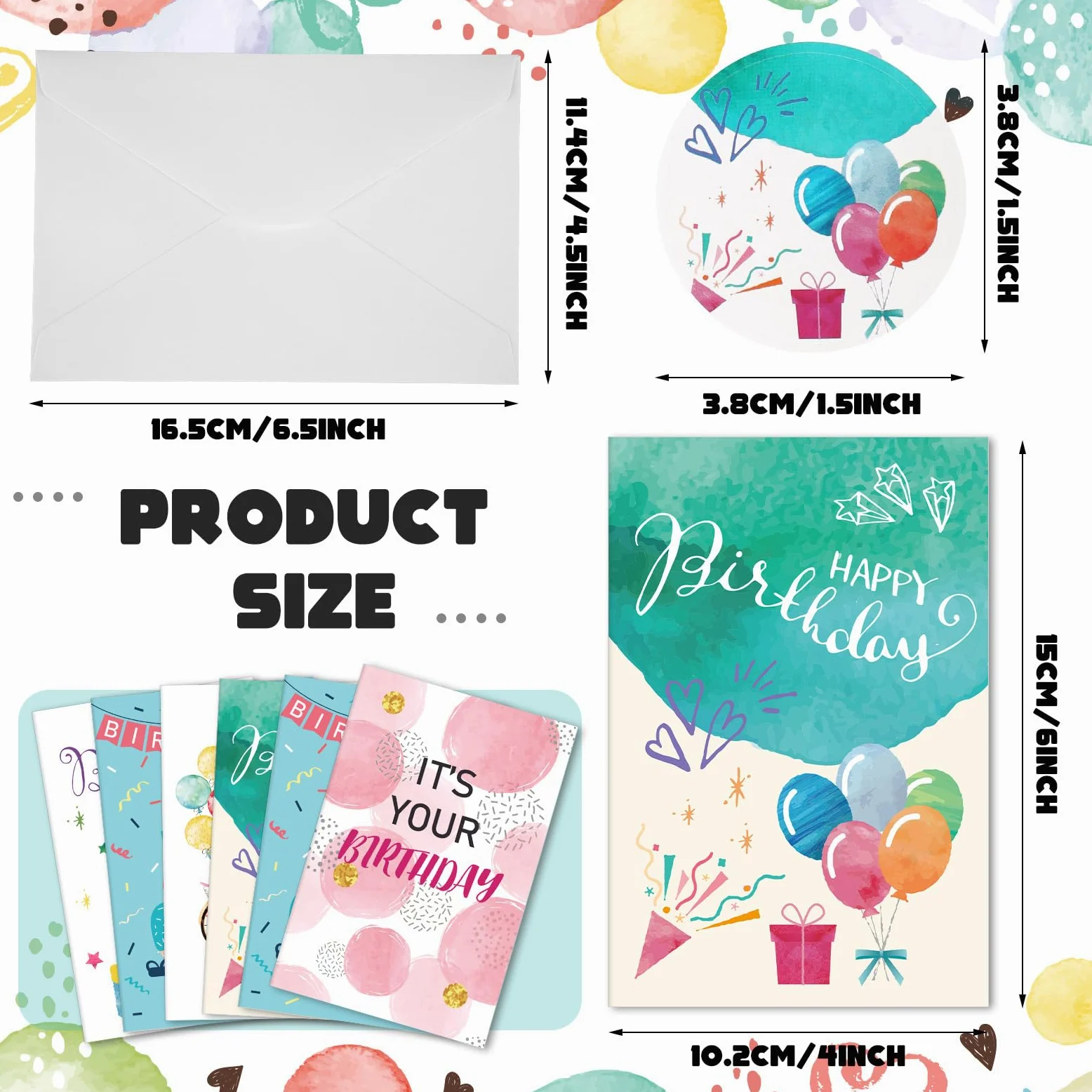 Harloon Confezione da 200 biglietti di auguri di buon compleanno, assortiti, con buste vuote e adesivi, 10 x 15 cm, biglietti di auguri vuoti per donne, uomini, bambini e adulti, 20 stili (colorati)