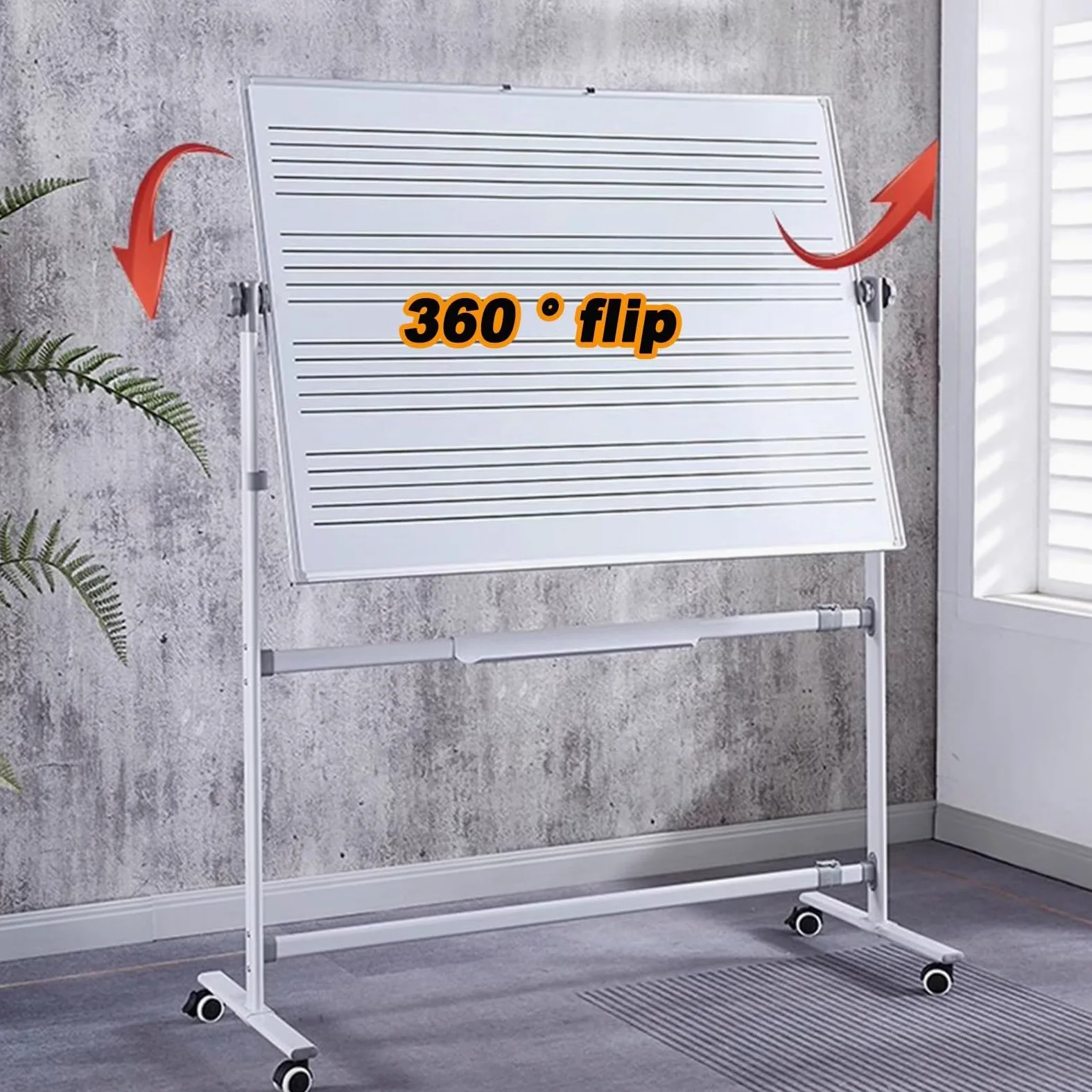 Lavagna Mobile per Personale Musicale 90x120 Cm, Lavagna Magnetica Cancellabile A Secco su Entrambi I Lati su Ruote, per Scuola, Musicisti E Casa