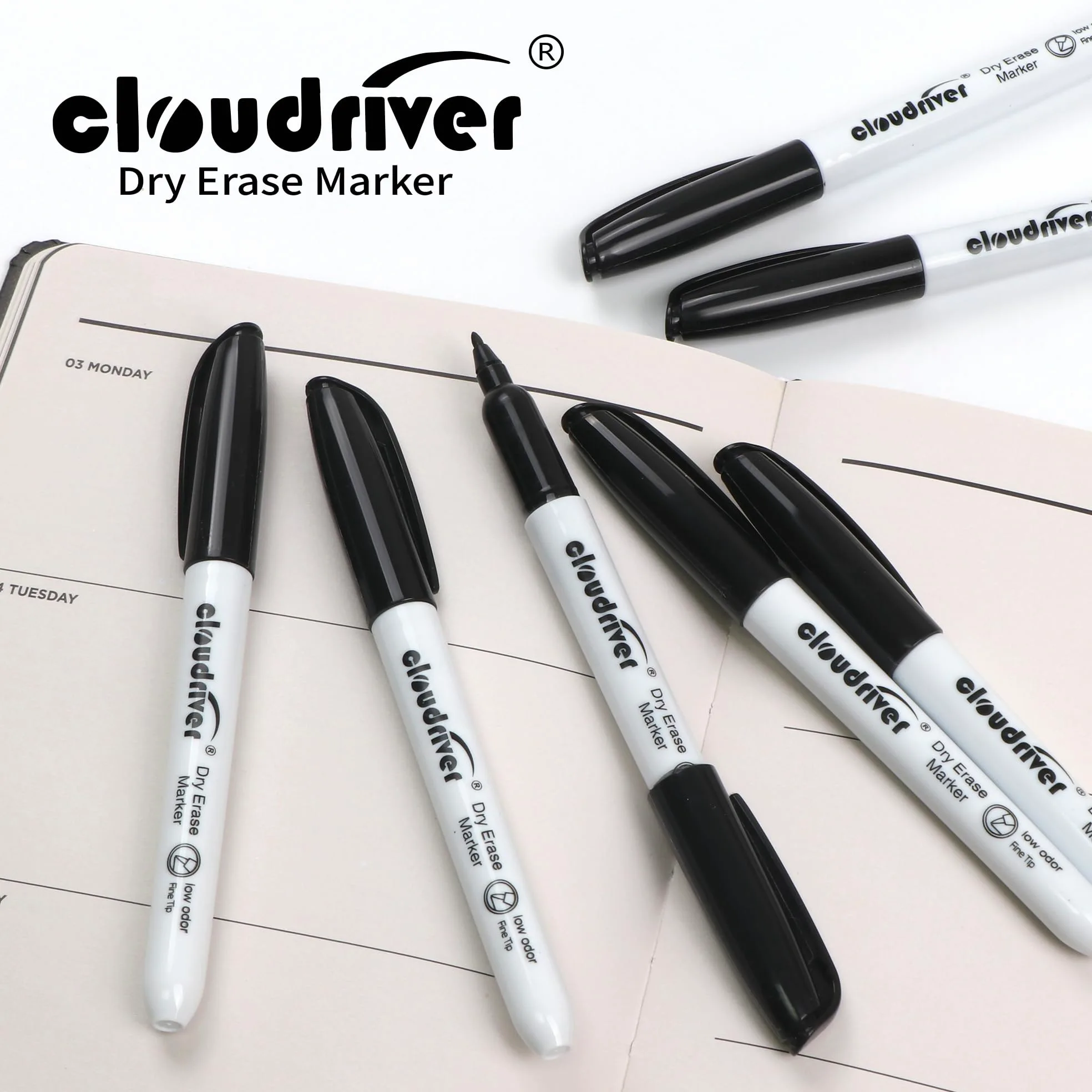 cloudriver Pennarelli cancellabili a secco Ulta a punta fine, confezione da 72 pennarelli neri per lavagna bianca, 1,0 mm, a basso odore, per ufficio, scuola, casa