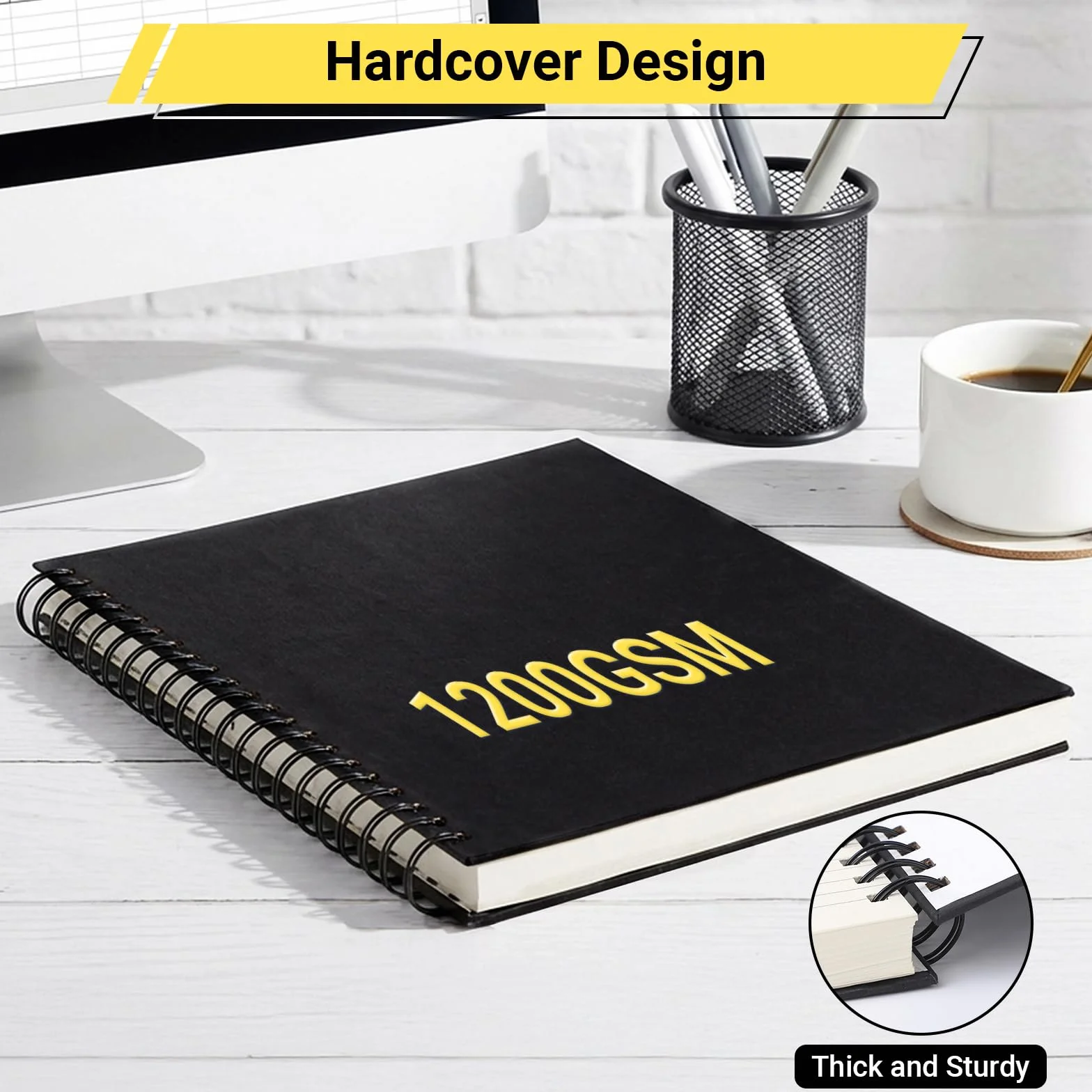 EUSOAR Quaderno a spirale grande, confezione da 3 quaderni A4 21,1 x 28,4 cm, copertina rigida, a righe, 240 pagine (120 fogli), quaderni professionali per appunti fai da te, diari scolastici e