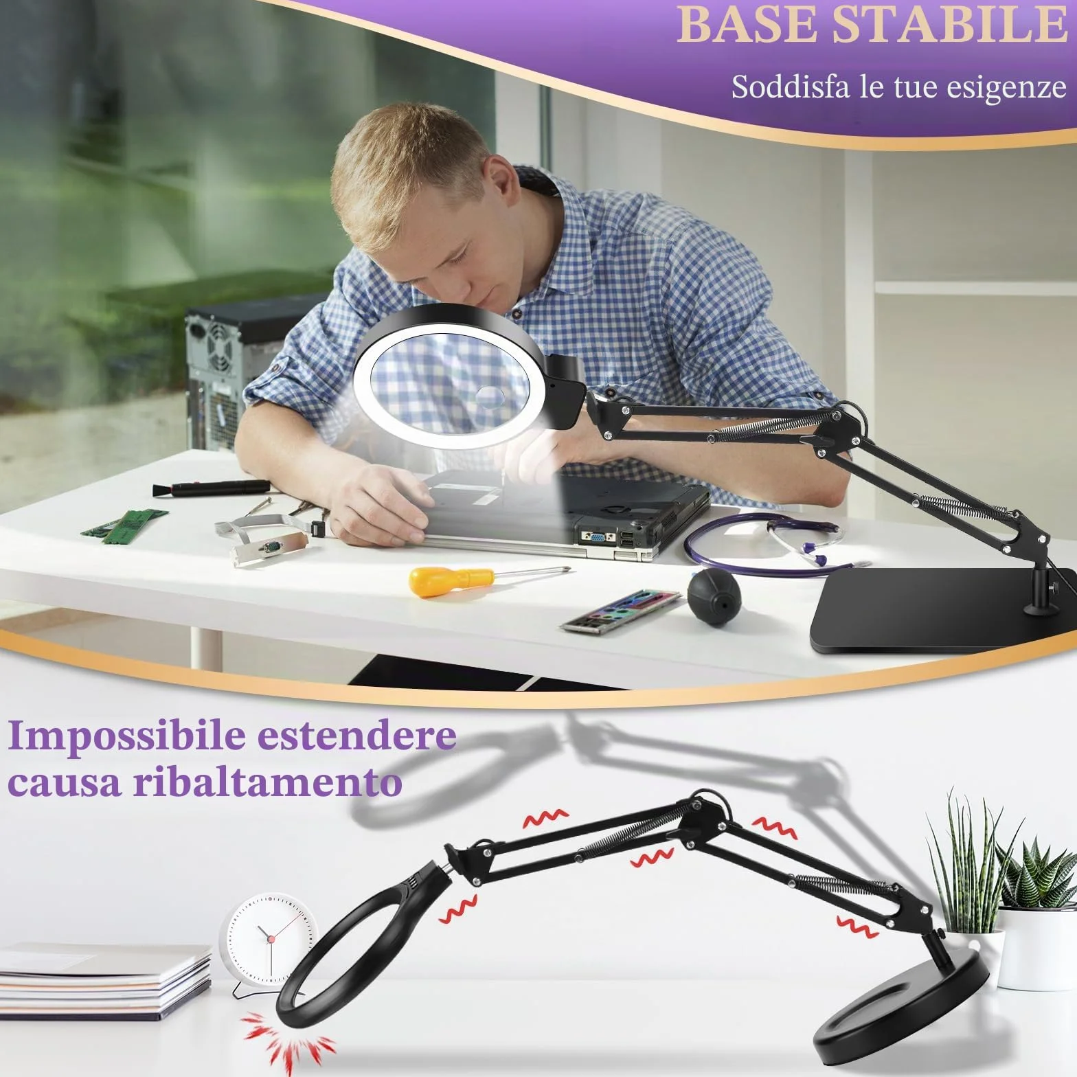 NZQXJXZ 10X 30X Lente di Ingrandimento con Luce e Supporto, Lampada di Ingrandimento Illuminata a LED, 3 Modalità Colore, Lampada da Scrivania con Lente di Ingrandimento per Lettura, Hobby Artigianale