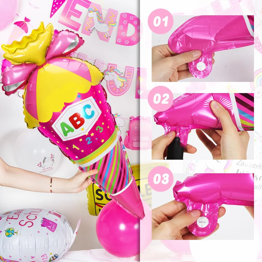 Decorazione per l'inizio della scuola a tema unicorno, palloncino in pellicola e striscione per bambini