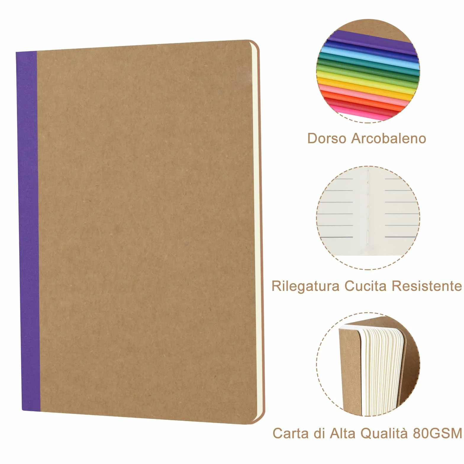ZCZN Quaderno A5 Con Dorso Arcobaleno Vivace, 12 Pezzi, Quaderni a Righe, 30 Fogli