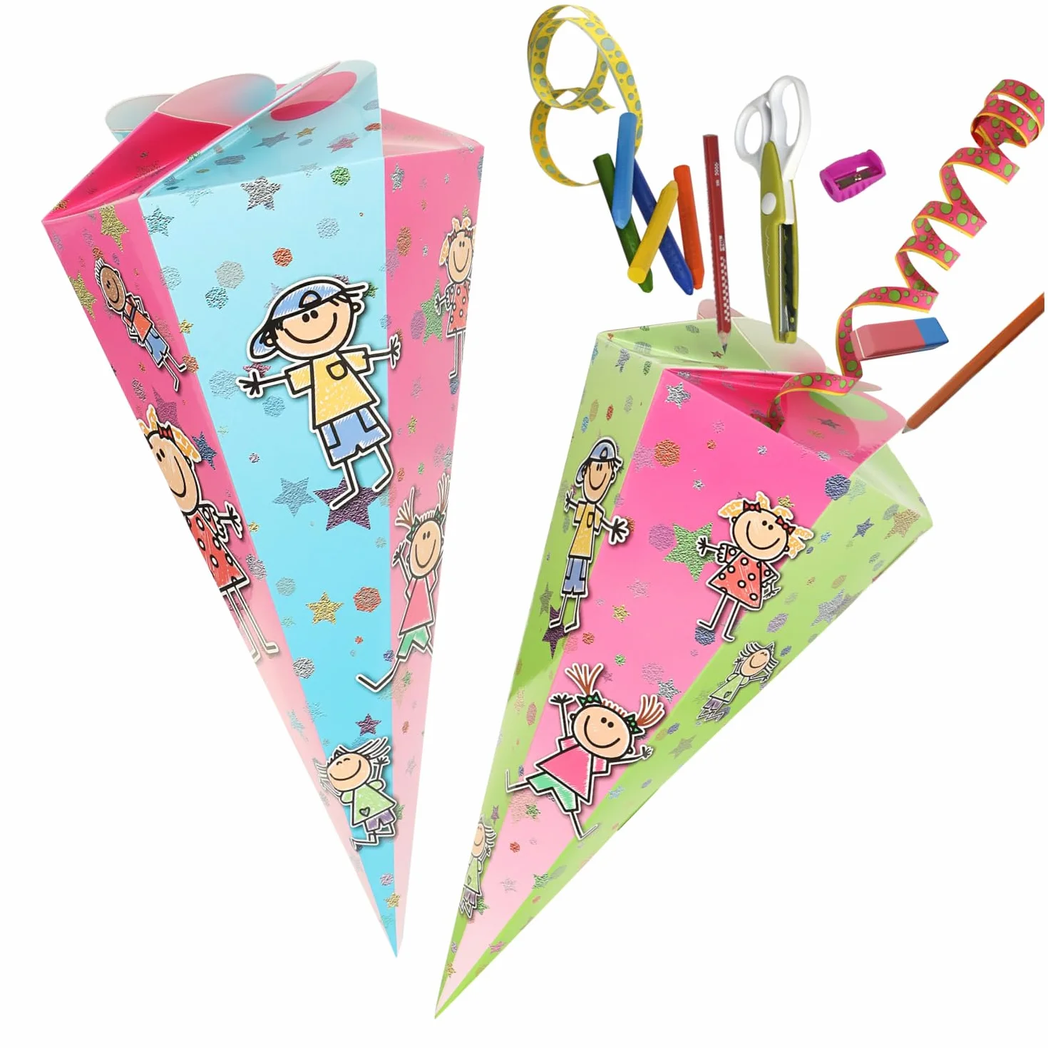 com-four 2 Coni Scolastici 30cm Pieghevole Cartone per Scuola Confezione Regalo