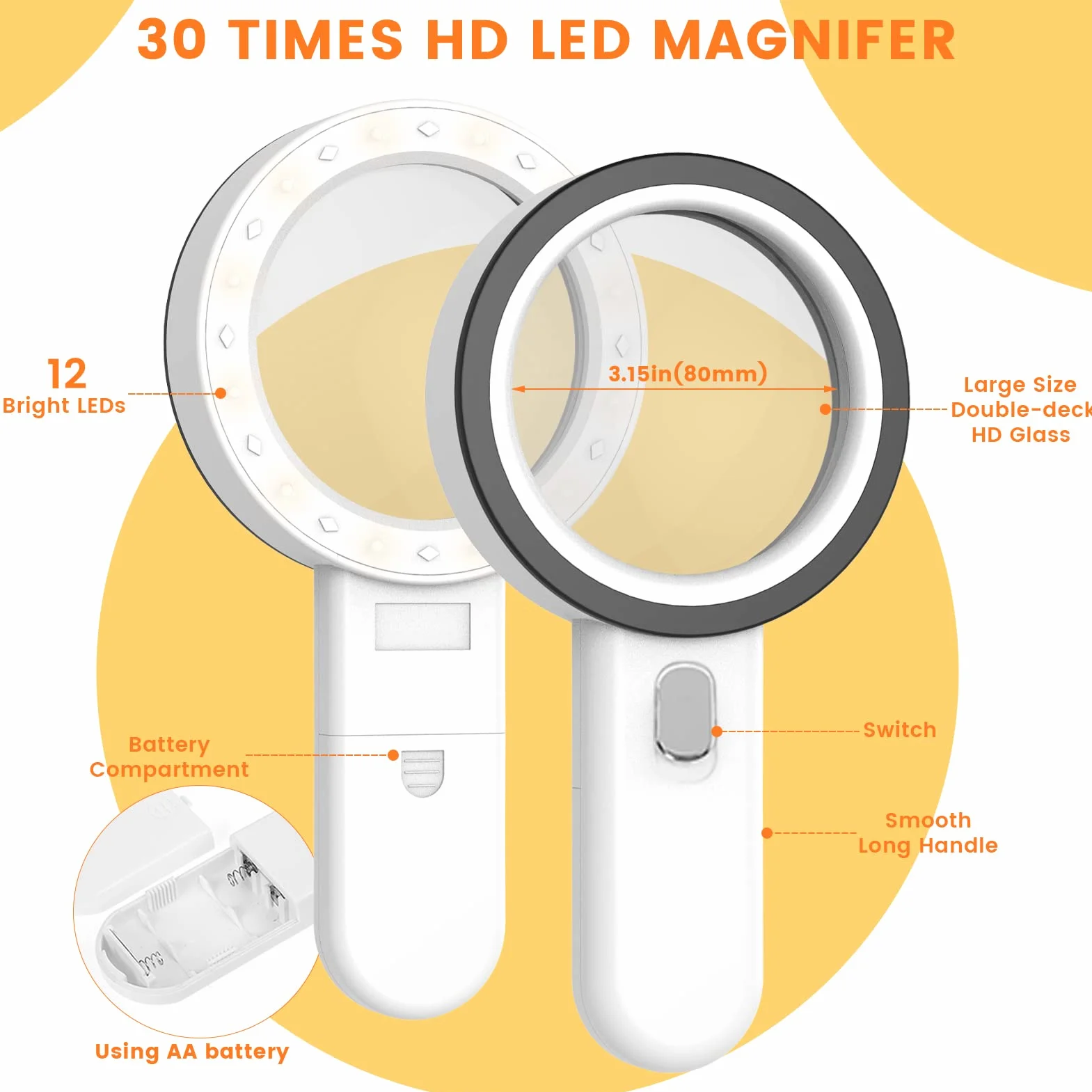 Lente d'ingrandimento con Luce 30X 12 LED per Lettura Ispezione