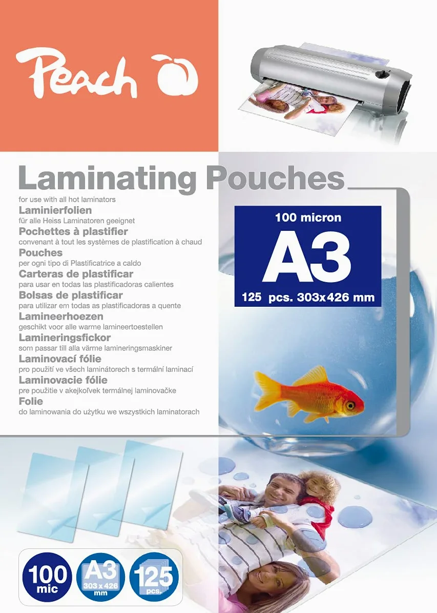 Peach Pellicole di laminazione A3 – 100 mic – 100 pouches – Qualità premium per i migliori risultati di laminazione – Compatibile con dispositivi di tutti i produttori – PP500-01