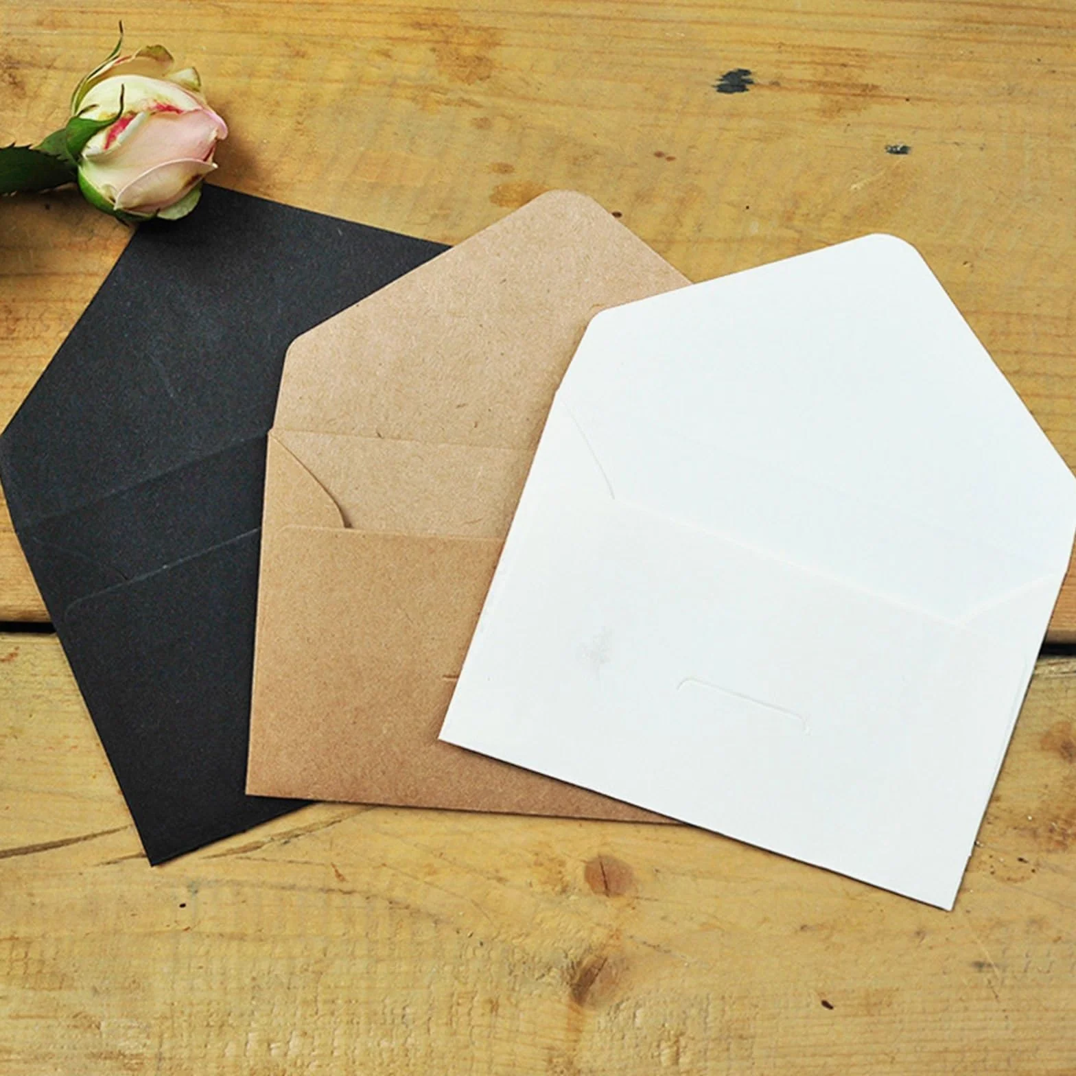 25 buste con finestra for lettere, confezione fatta a mano fai da te, carta bianca, cartolina retrò, busta regalo for invito a nozze Per Inviti(Black)