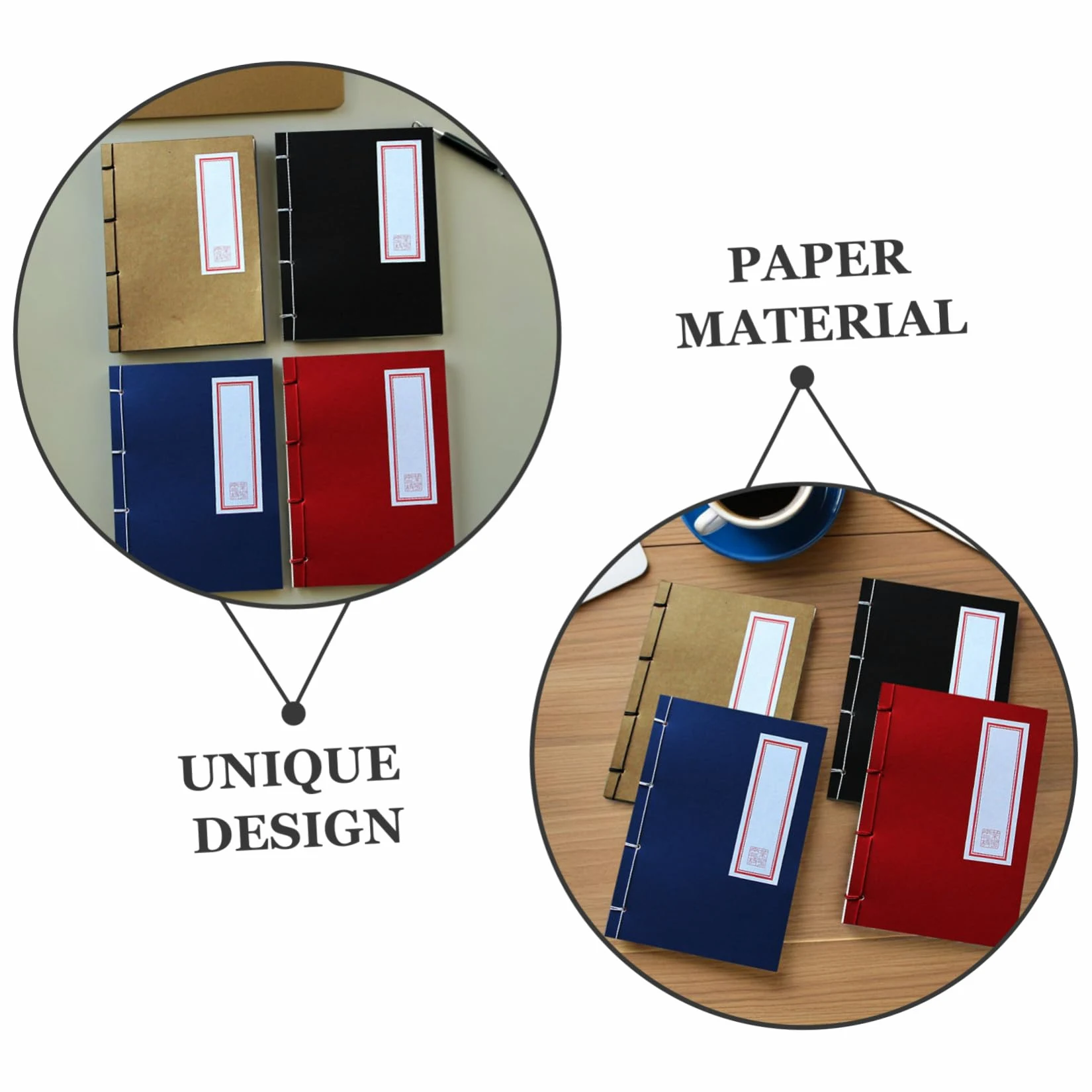 Housoutil 4pezzi Quaderni Vintage Stile Cinese Diario Diario di Carta Kraft Copertina Rigida Quaderno Retrò per Scrittura Disegno Taccuino Quaderno di Portatile