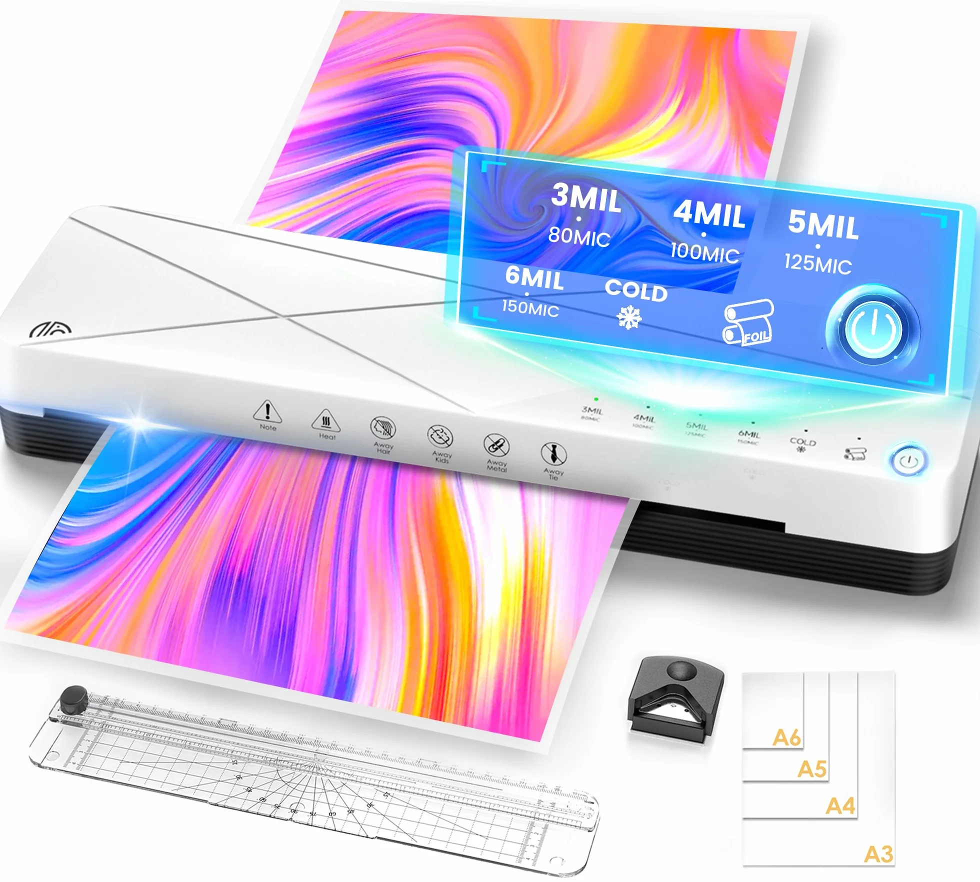 MAXDONE Plastificatrice A3 in 6 Modalità di Laminazione - ABS e Spegnimento Automatico, con Buste di Laminazione, Taglierina e Arrotolatore d'angoli