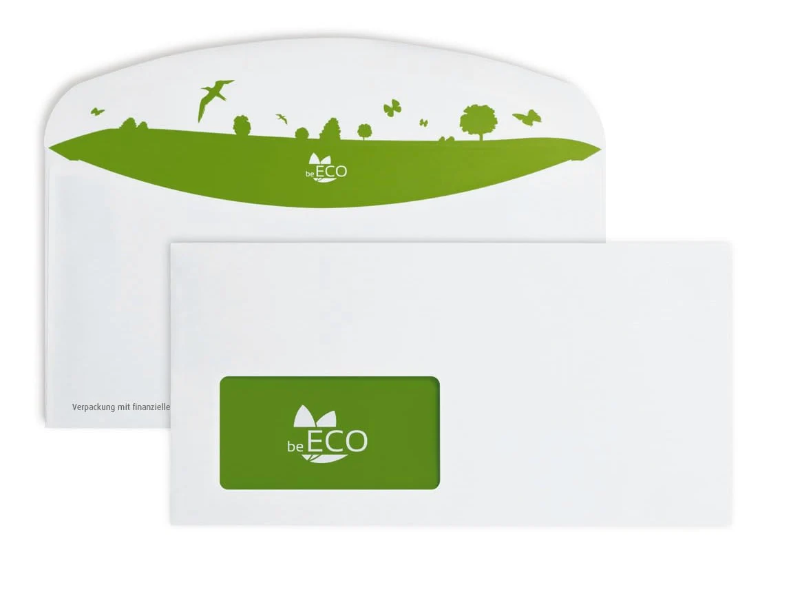 BeECO - Buste formato C6/5, 229 x 114 mm (500 pezzi), con finestra, con chiusura adesiva, in carta riciclata al 100%, per formato DIN A4, 80 g/m², colore: Bianco