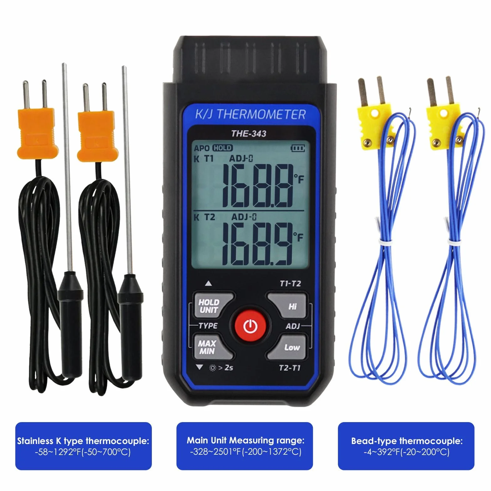 Termometro a Termocoppia Digitale Tipo K 4 Canali -200~1372℃ HVAC Doppio Canale Misuratore Temperatura