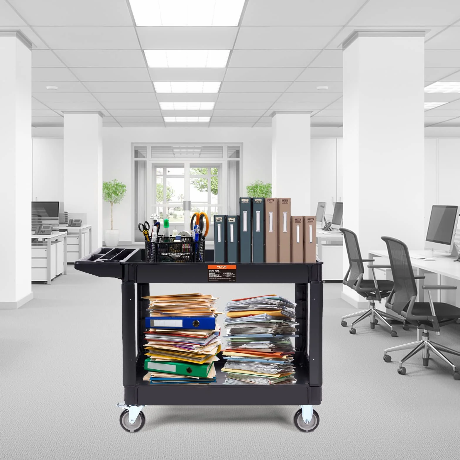 VEVOR Carrello di Servizio 116x65x85cm 2 Ripiani 250kg con Ruote Girevoli 360° Freni