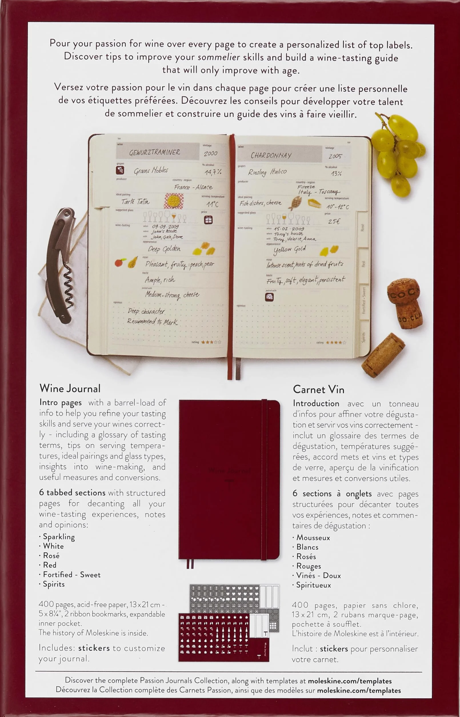 Moleskine Wine Journal, Taccuino a Tema per Collezionare e Organizzare i Tuoi Vini, Copertina Rigida, Formato Large 13 x 21 cm, 400 Pagine