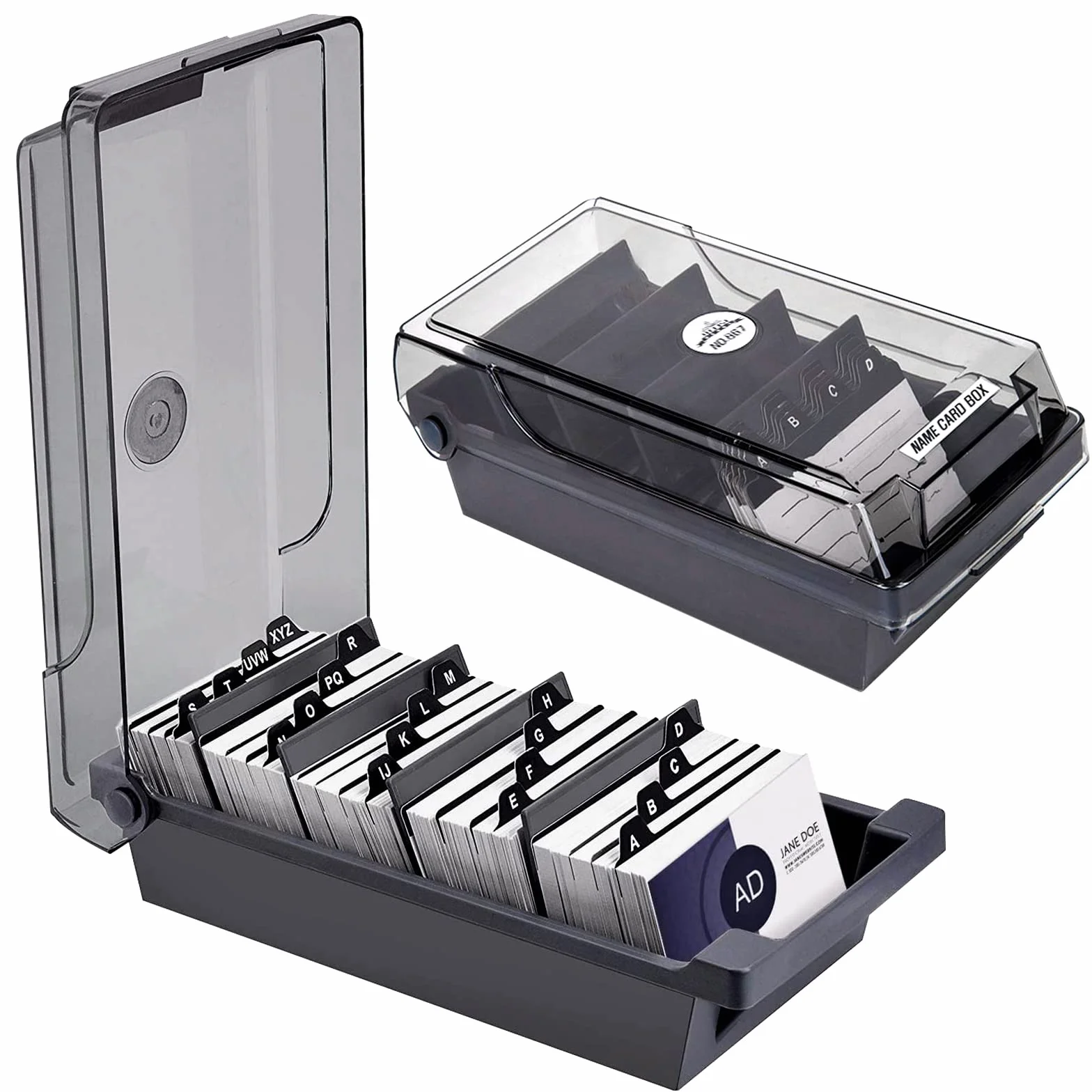 Porta Biglietti da Visita 500 Carte Scatola con Scomparto Plastica e Scheda Indice A-Z
