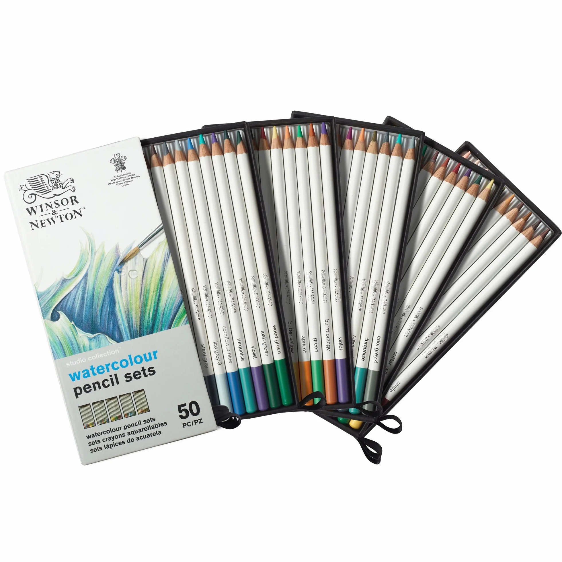 Winsor & Newton Studio Collection - Set di 50 matite acquerellabili in astuccio, 50 colori vivaci in astuccio metallico, infrangibili, matite colorate per adulti e artisti