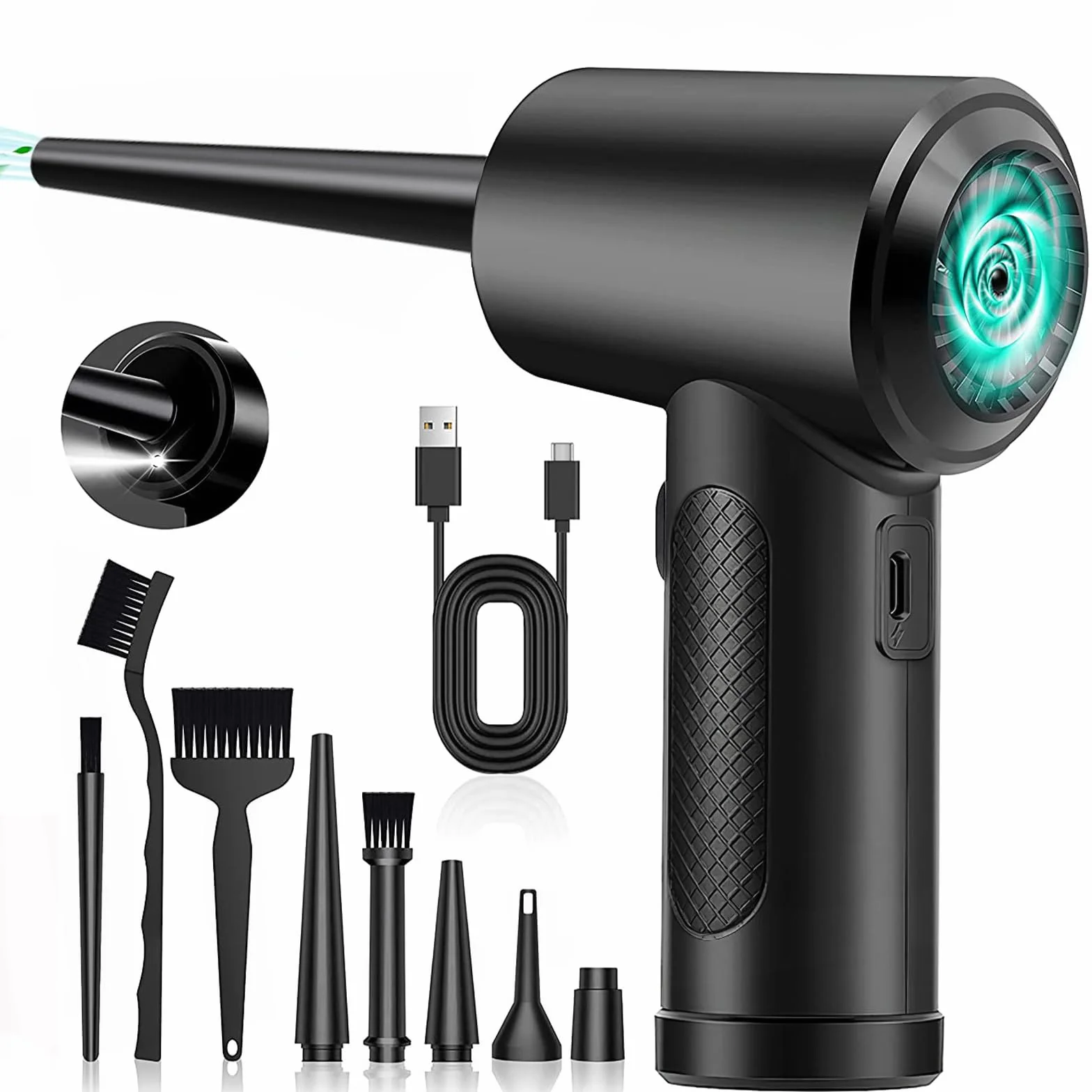 Elettrico Rimuovi Polvere Aria Compressa Senza Fili,3 Velocità 100000 Giri/Min Aria Compressa PC Con luce LED,6000mah Batteria Soffiatore di polvere per Computer,Laptop,Auto,Condizionatore