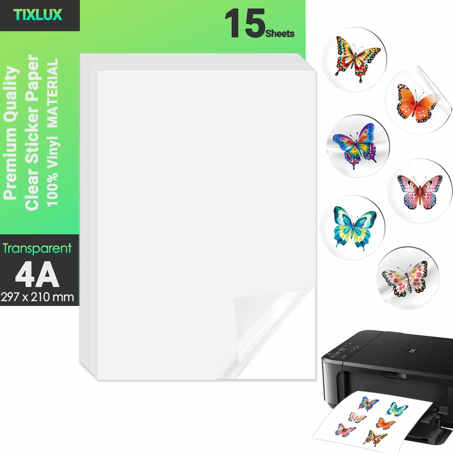 Carta adesiva vinile trasparente A4 297x210mm per stampante a getto d'inchiostro