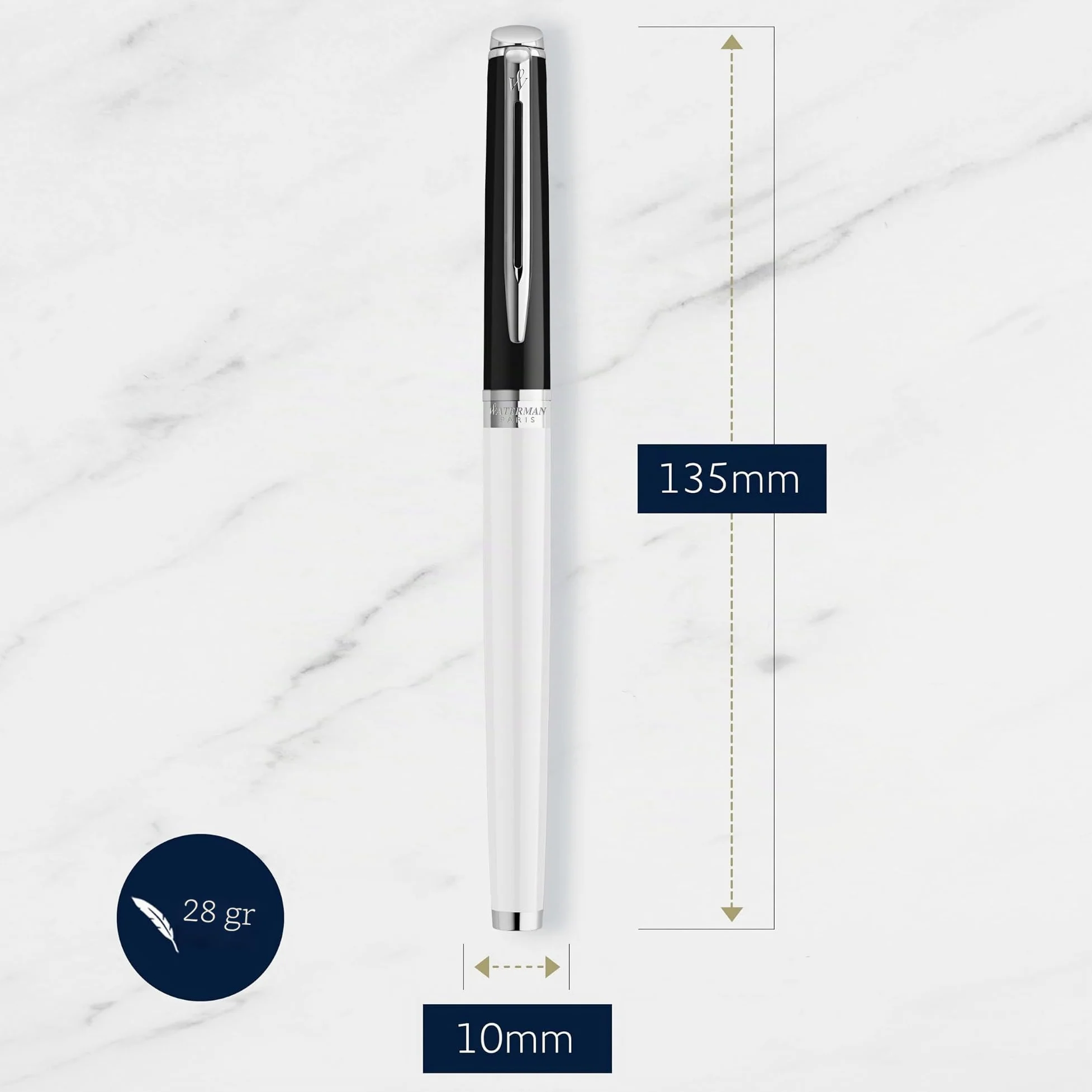 Waterman Hémisphère Penna roller | laccatura bianca e nera con puntale rivestito in palladio | punta sottile | Inchiostro nero | confezione regalo