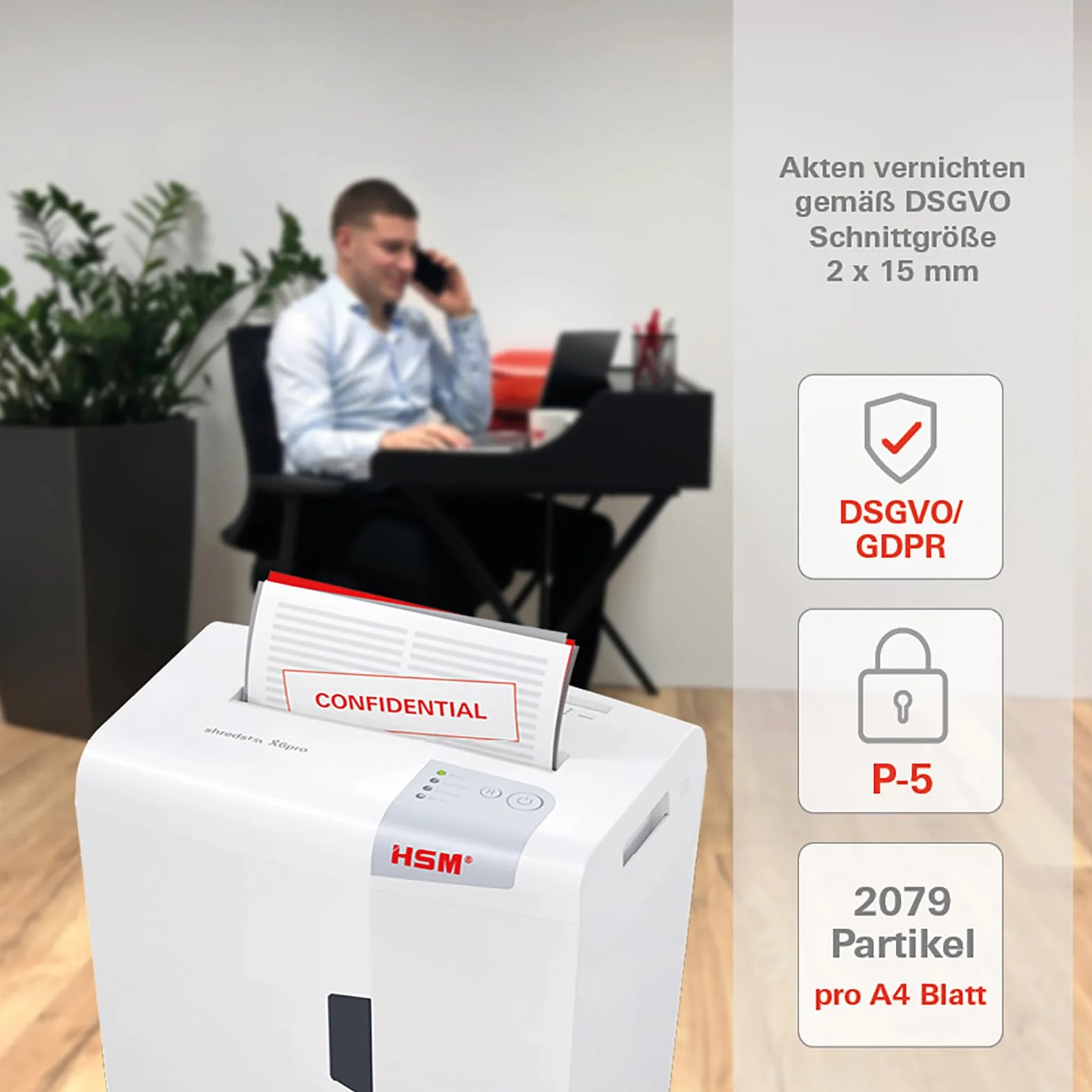 HSM shredstar X6pro 1046111 Distruggidocumenti da 2x15 mm, Bianco argento, taglio a frammenti