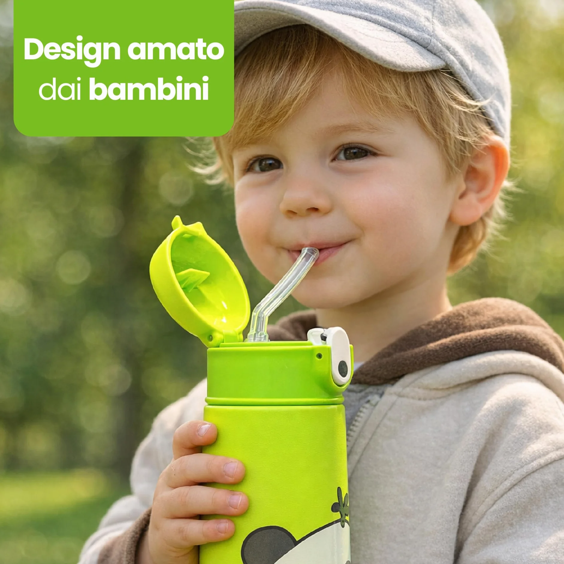 Borraccia termica Tema panda 460ml Acciaio BPA free Cannuccia Mantenimento caldo 12h freddo 24h