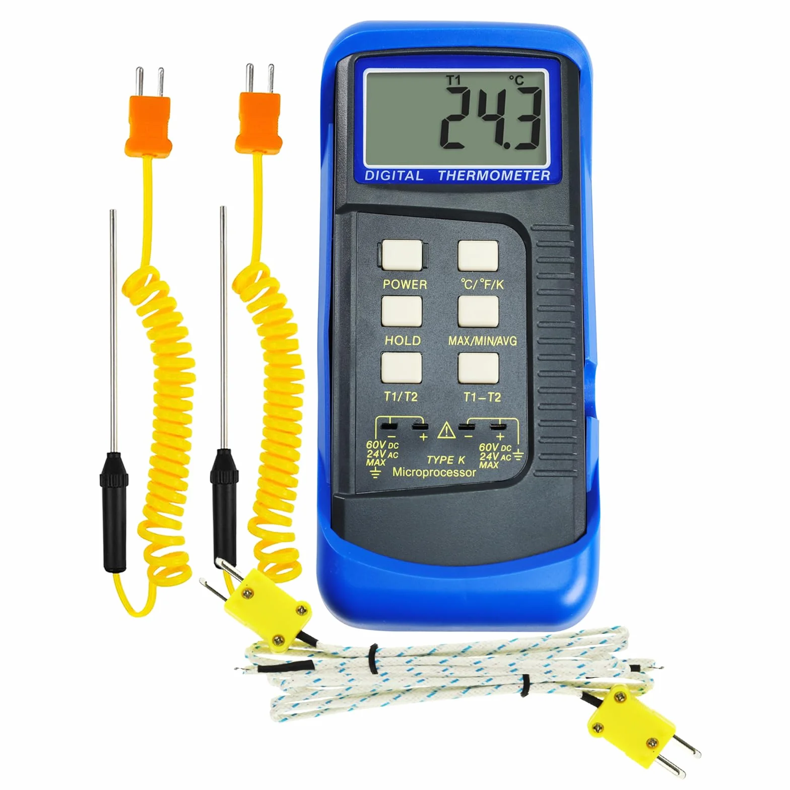Termometro Digitale Tipo K Termocoppia Doppio Canale 4 Sonde Cablate Acciaio Inossidabile -50~1300°C Tester Portatile