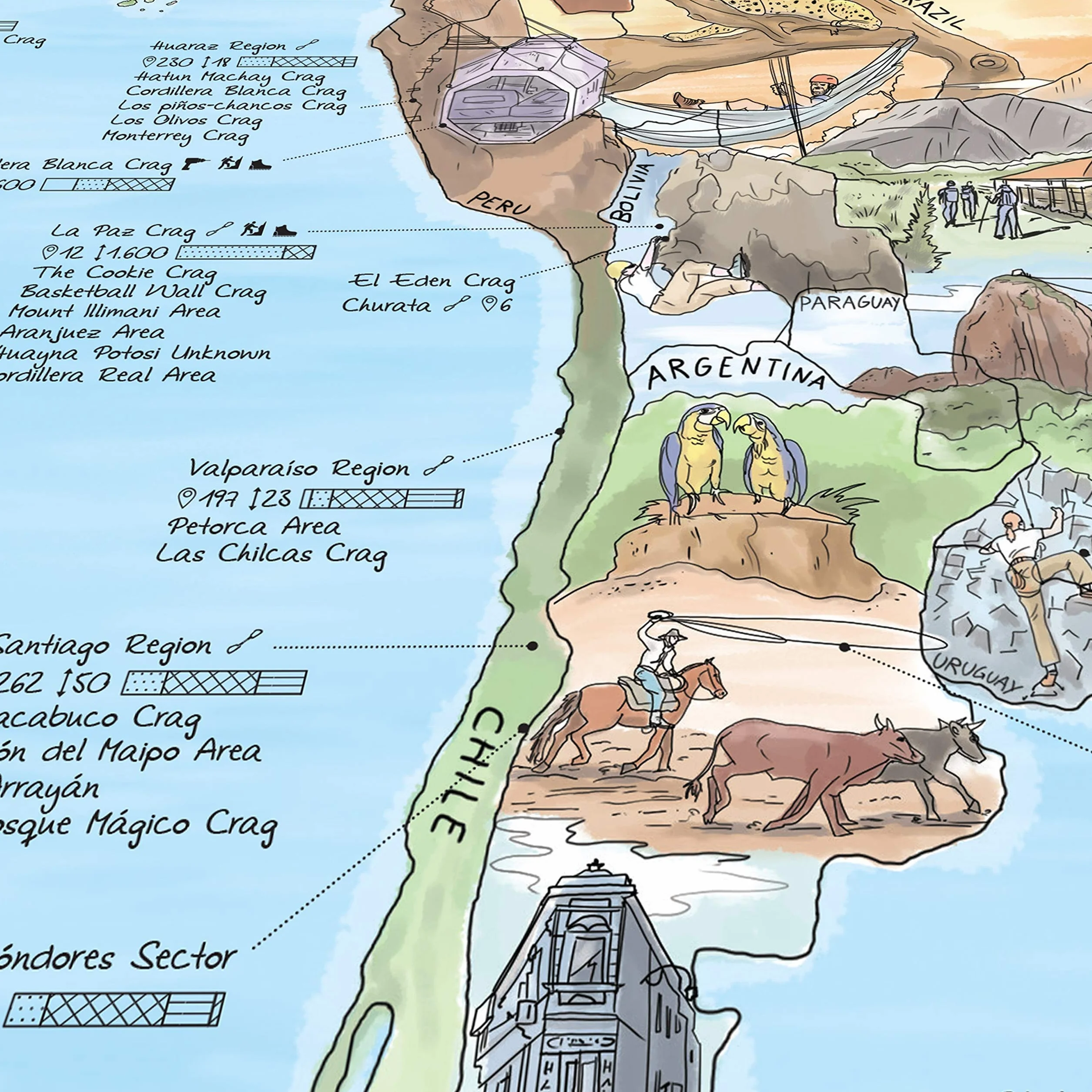 Climbing Map by Awesome Maps - Mappa del mondo illustrata per gli appassionati di arrampicata - riscrivibile - 97,5 x 56 cm