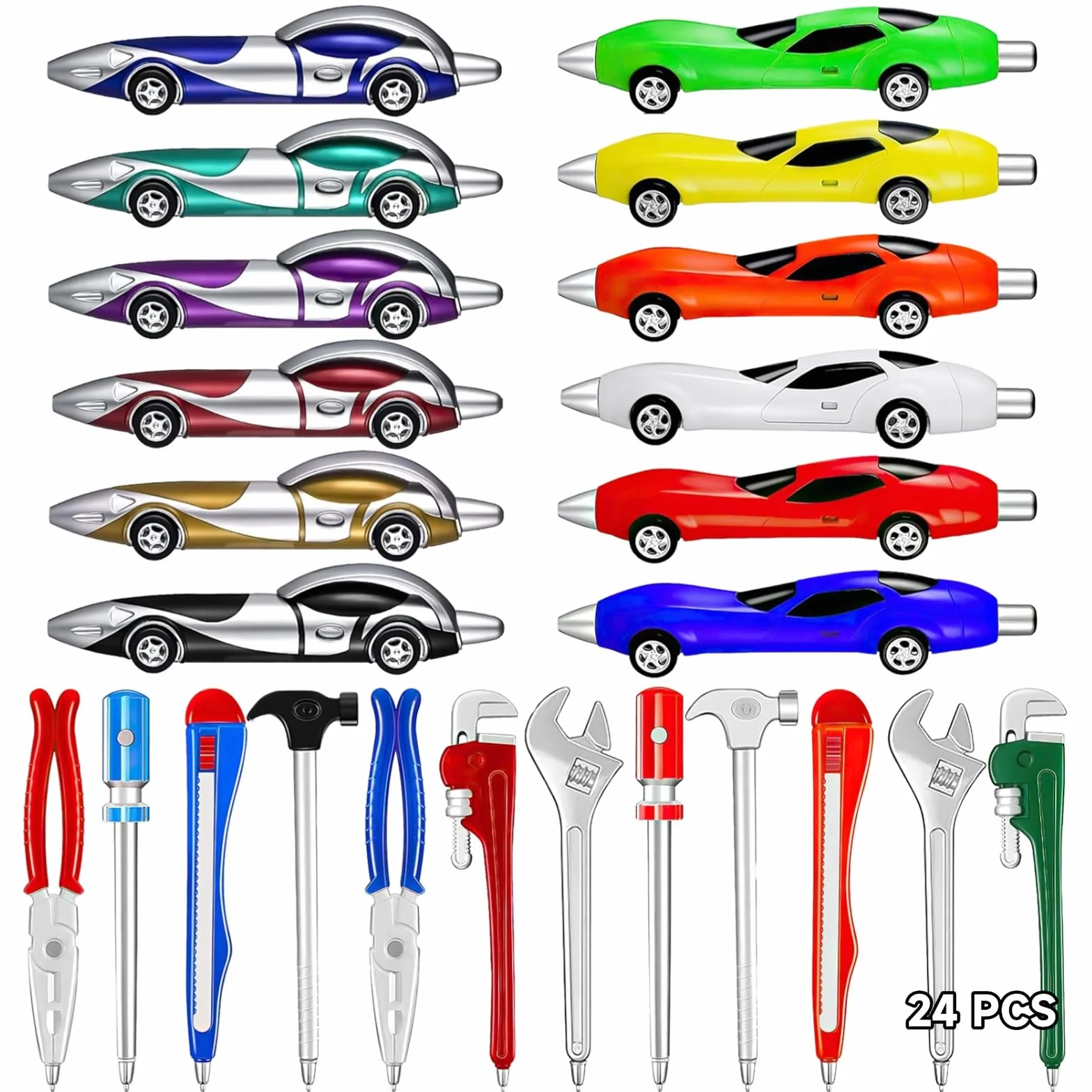 Generisch 24 matite colorate, strumenti da scrittura con auto da corsa e strumenti, regali divertenti dal design degli attrezzi, forniture scolastiche, regali per feste per giovani