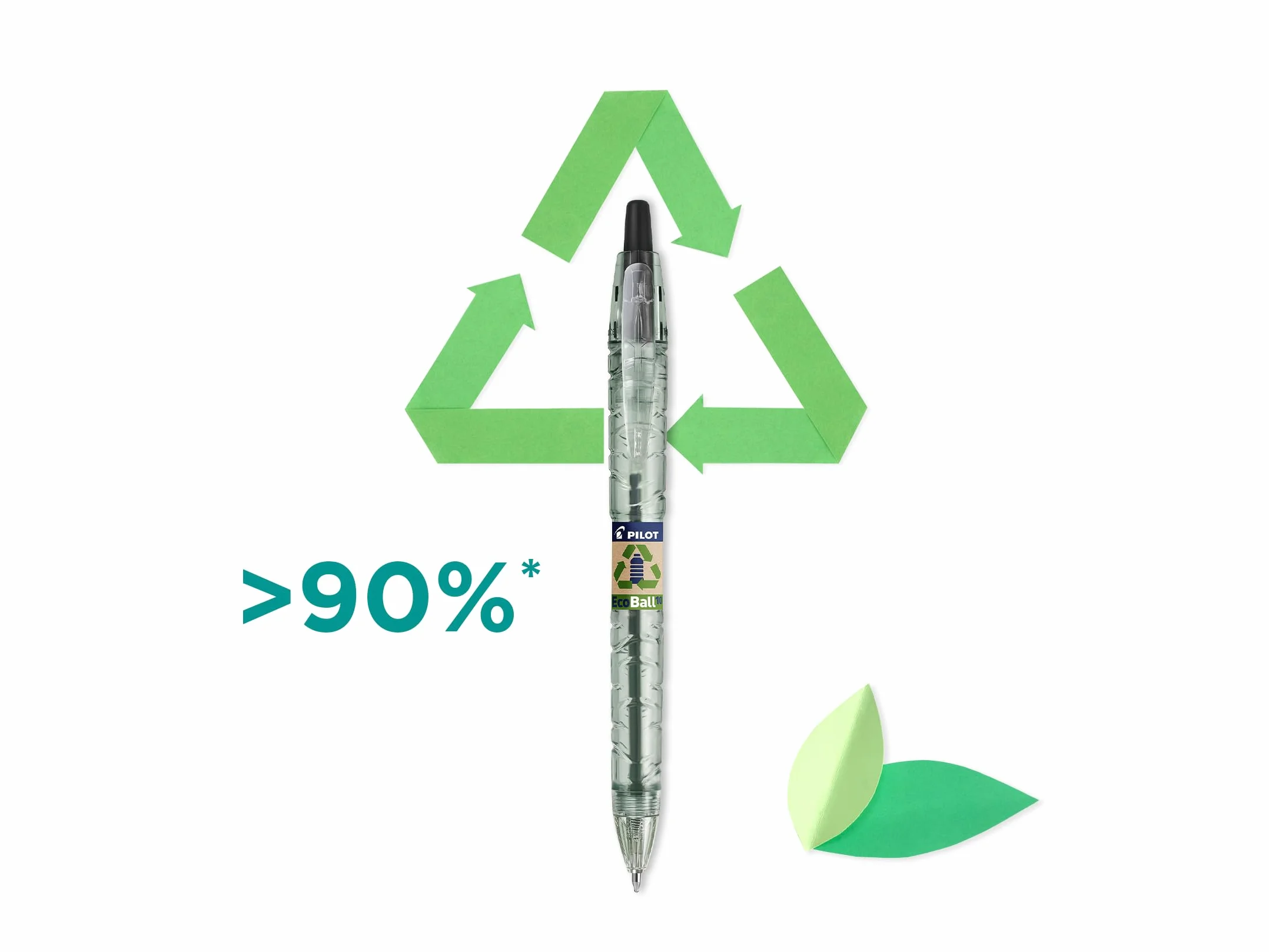 Pilot B2P Ecoball Penna a Scatto Ecologica 86% Plastica Riciclata Confezione da 4 Punta Media Nero Blu Rosso Verde