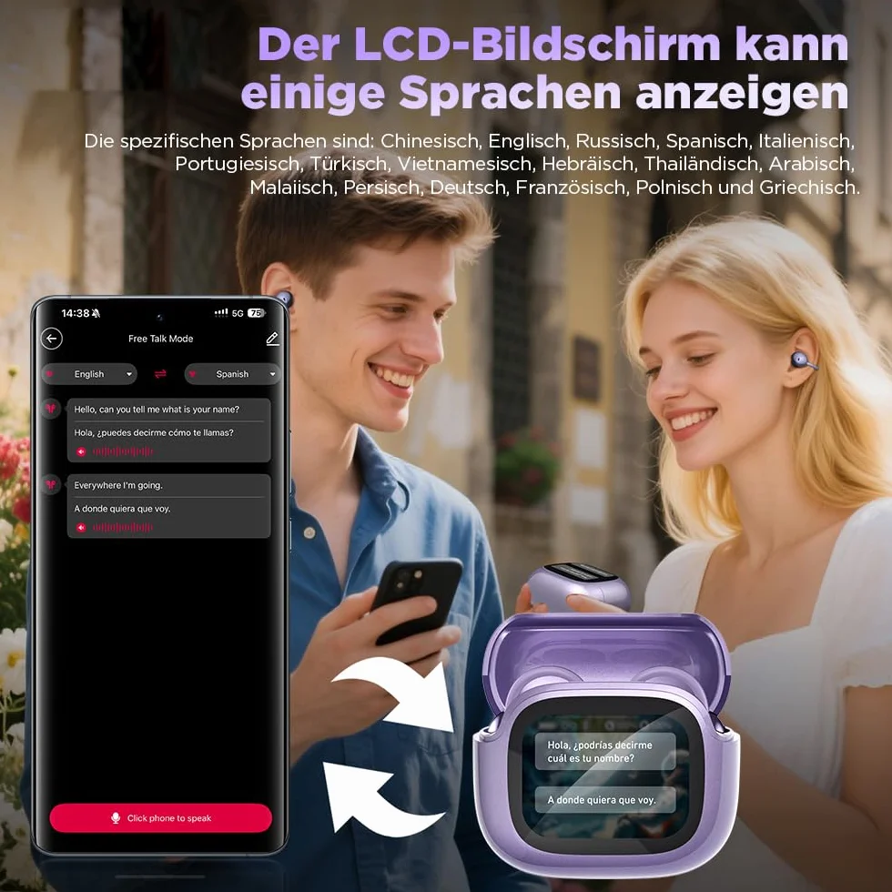NE32 AI Cuffie Traduttore, Cuffie di Traduzione in Tempo Reale 3-in-1 136 Lingue con App, Veri Auricolari Traduttore Bluetooth Wireless, Cuffie Open Ear 40H per iOS e Android, Apprendimento, Viaggi