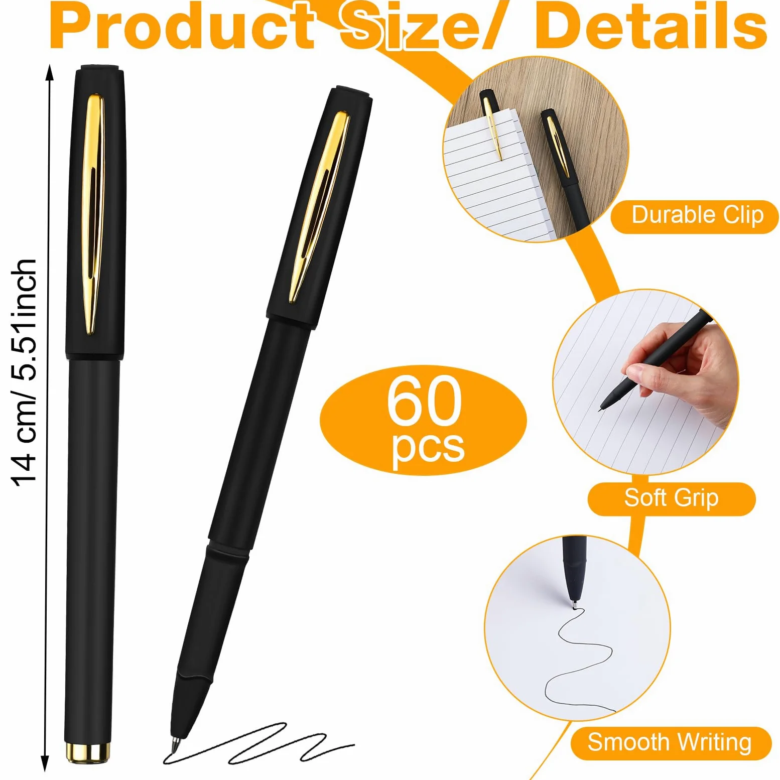 Outus 60 penne a sfera con inchiostro gel nero, punta ultra fine, penne a sfera in gel per ufficio, scuola, scrittura, prendere appunti, schizzi