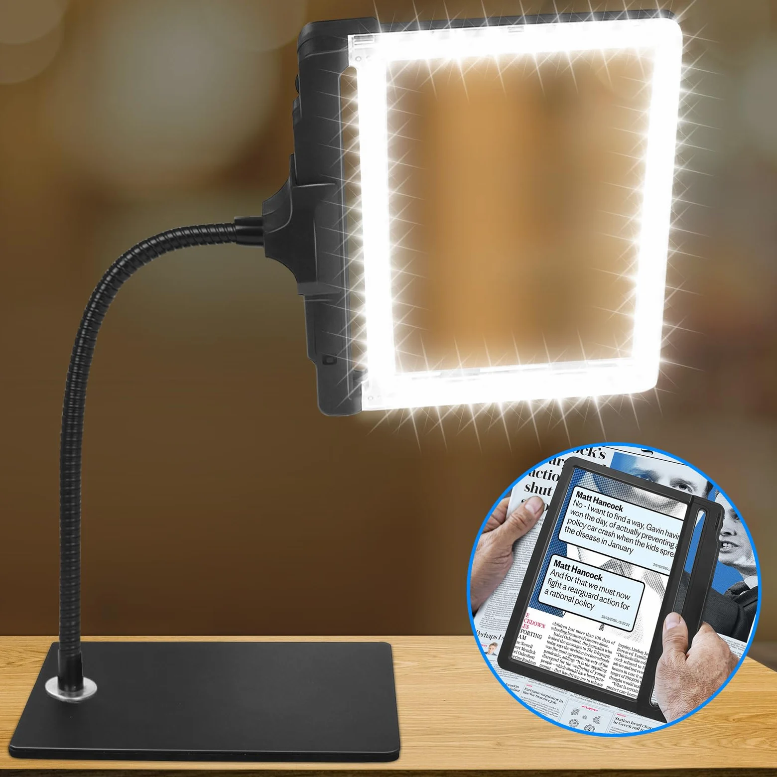 NZQXJXZ 2 in 1 Lente d'ingrandimento con Luce e Supporto | Lampada da Scrivania a Collo d'oca Flessibile a 42 LED, 5X Lente d'ingrandimento Staccabile a Luminosità Regolabile