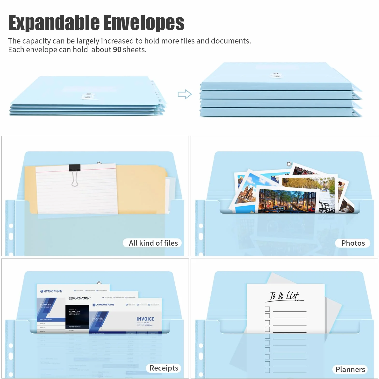 Uquelic Raccoglitore ad anelli, formato A4, con 10 tasche espandibili in plastica, con etichette, grande organizer per documenti per casa, ufficio, blu