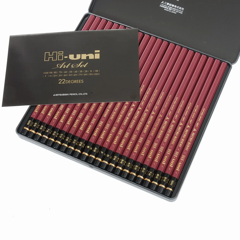 uni Hi Wooden Pencil Art Set – 10B to 10H – Box of 22 (HUAS) by