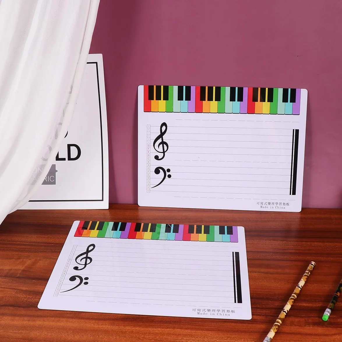 LALAFINA Lavagna Magnetica Cancellabile a 5 Linee Per Spartito 2 Pannelli Lavagna Per Insegnamento e Pratica Musicale Per Scrittura Note