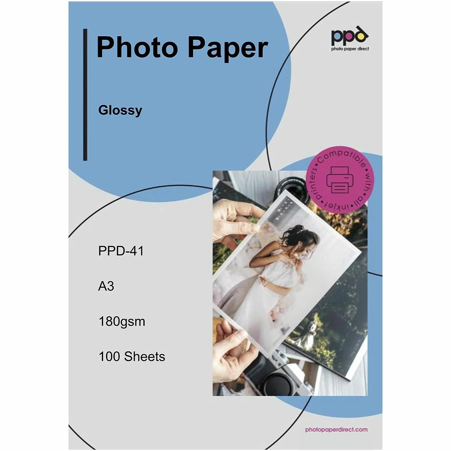 PPD A3 100 Fogli 180g Carta Fotografica Lucida Per Stampanti A Getto D’Inchiostro - PPD-41-100
