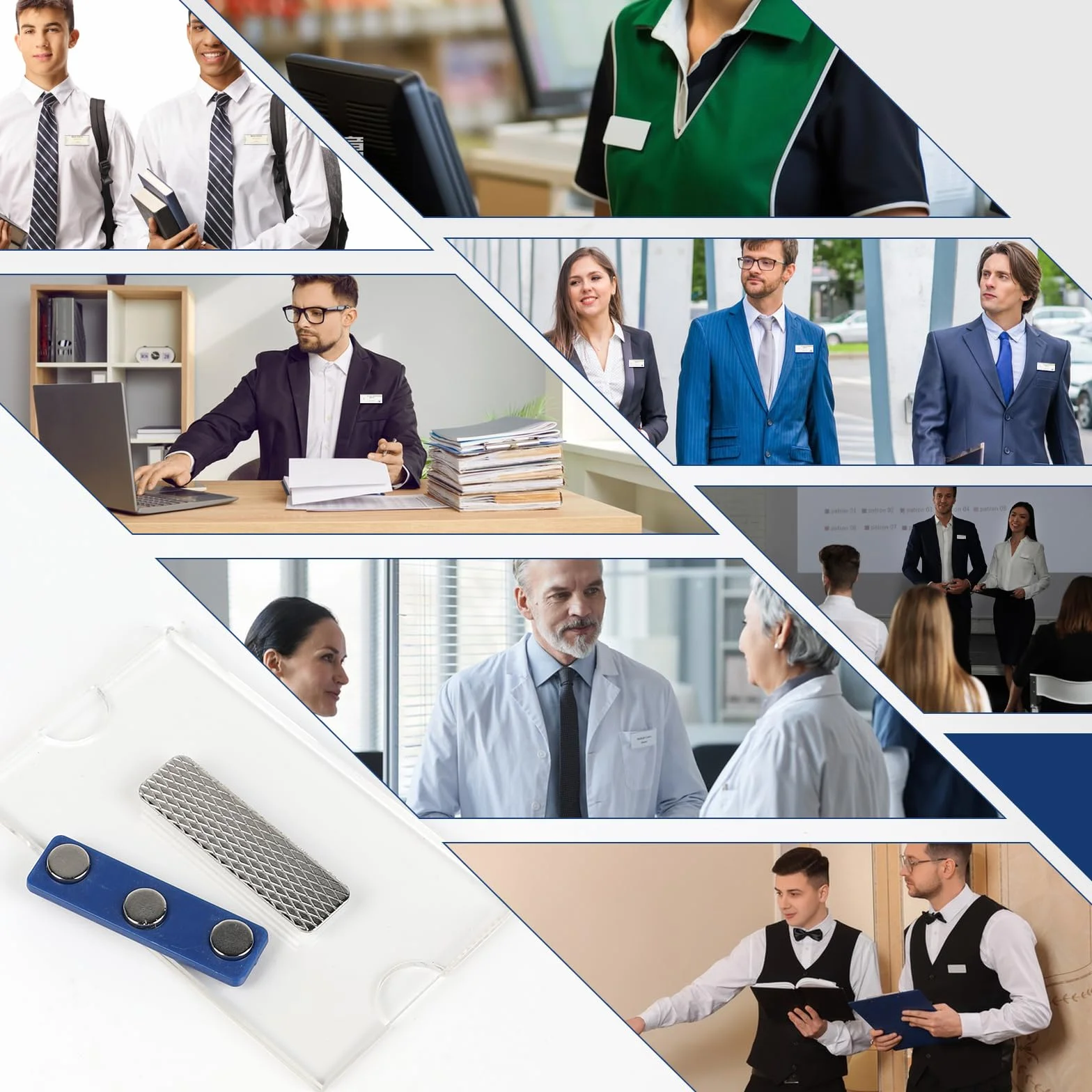 EFUTURETIME 30pcs Porta Badge Magnetico Plastica 90 × 54 mm | Targhetta Trasparente Magnetica per Abiti, Portanome con Potente Magnete Autoadesivo a 3 Punti
