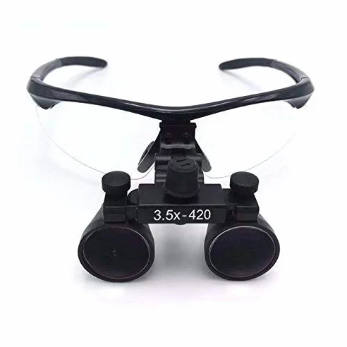 Binocolo chirurgico 3,5 x 420 mm, vetro ottico con lampada a LED e scatola in alluminio (nero)