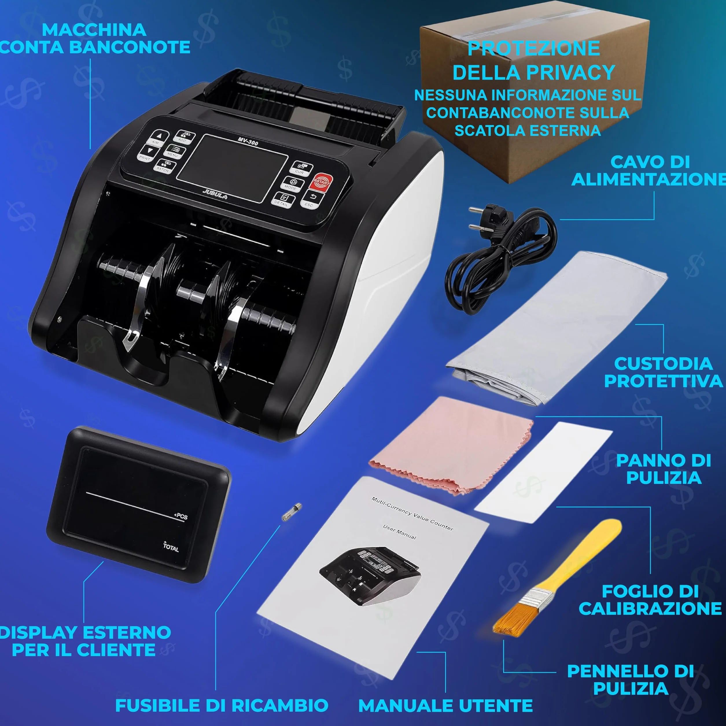 MV-300 Macchina conta banconote professionale a denominazione mista | EUR, USD, GBP | Verifica banconote | Macchina conta soldi | Contabanconote professionale miste | Contasoldi