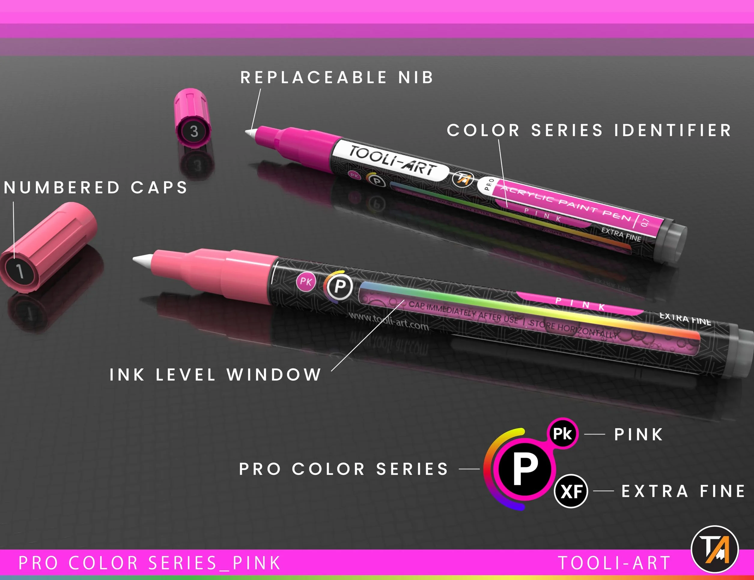 Marcatori Pro Penne per Pittura Acrilica 22 Tonalità Rosa Punta Extra Fine 0,7 mm
